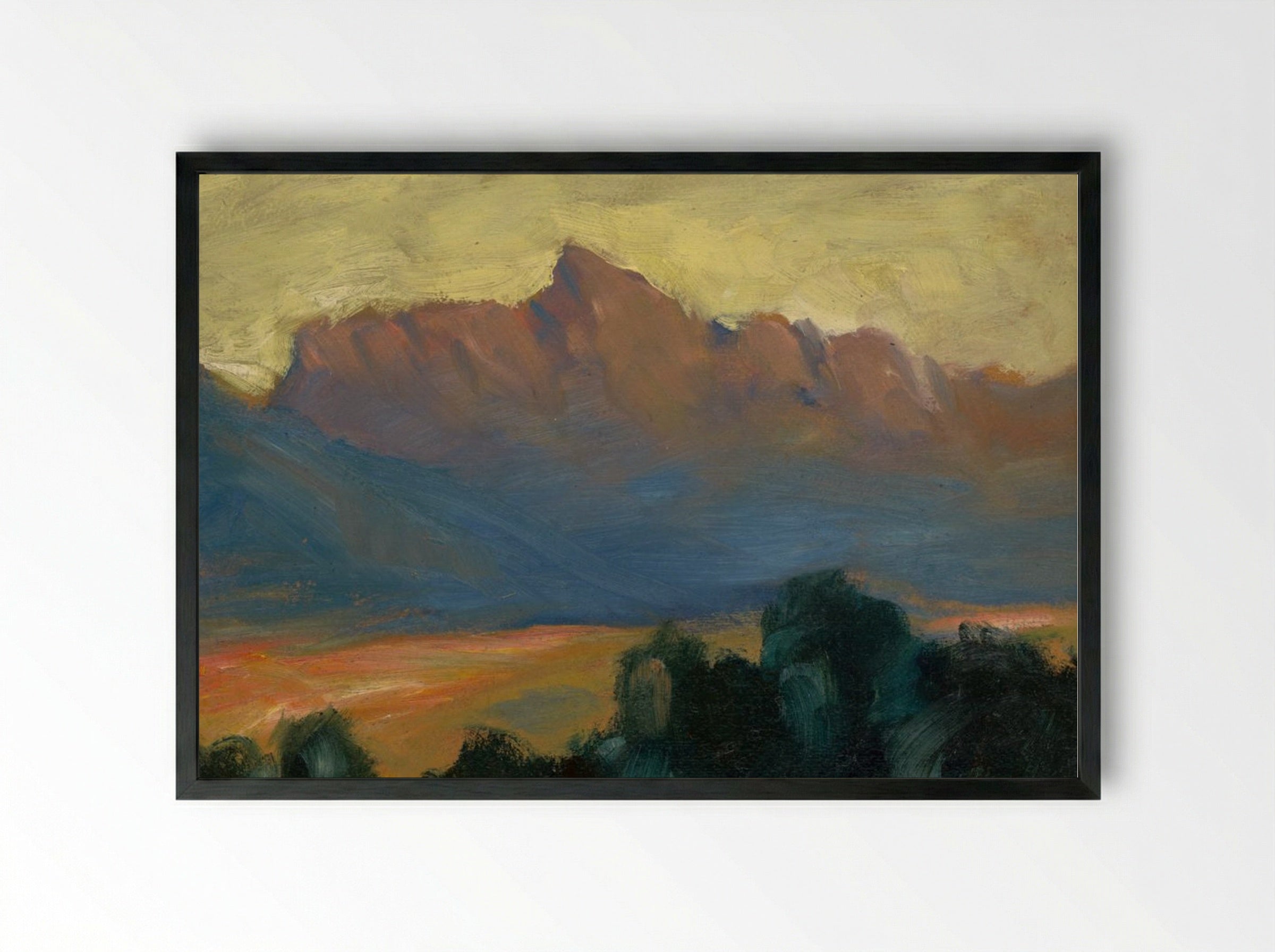 Mountain Landscape at Sunset - Zolo Palugyay - Framed Print Black