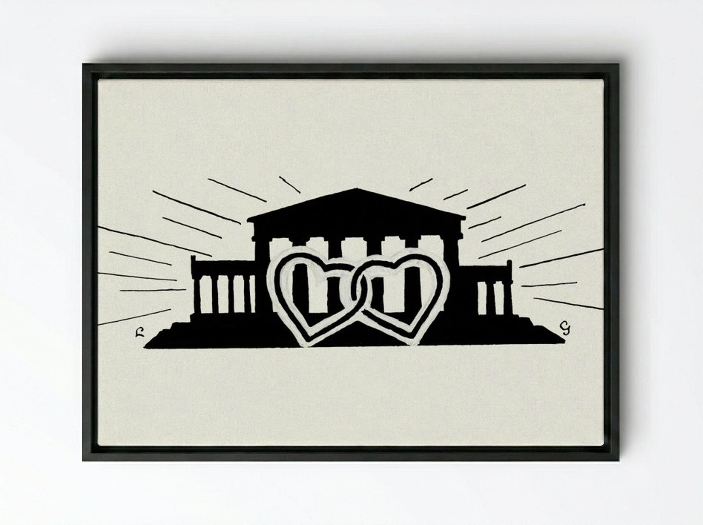 Temple with Two Hearts - Leo Gestel - Framed Canvas Black