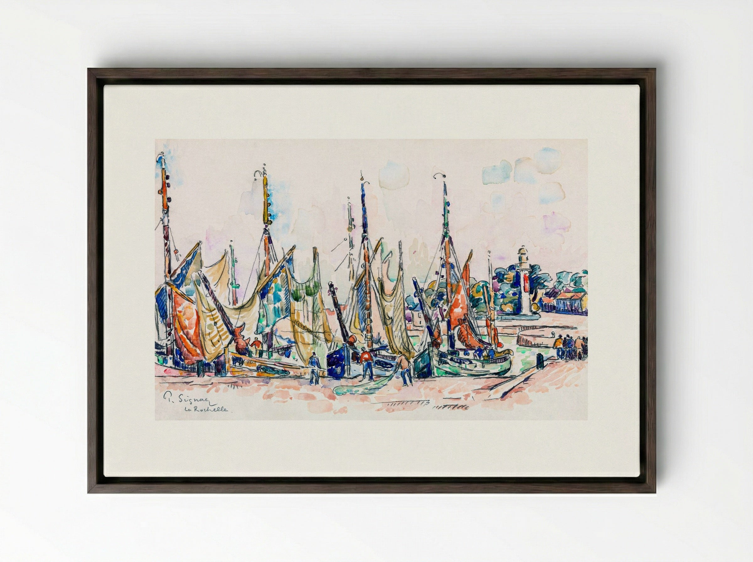 La Rochelle - Paul Signac - Framed Canvas Dark Wood