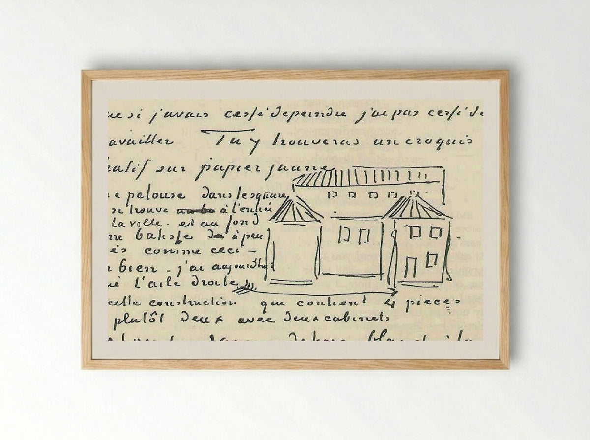 Sketch of The Yellow House (Letter to Theo van Gogh) - Vincent van Gogh - Framed Print Wood