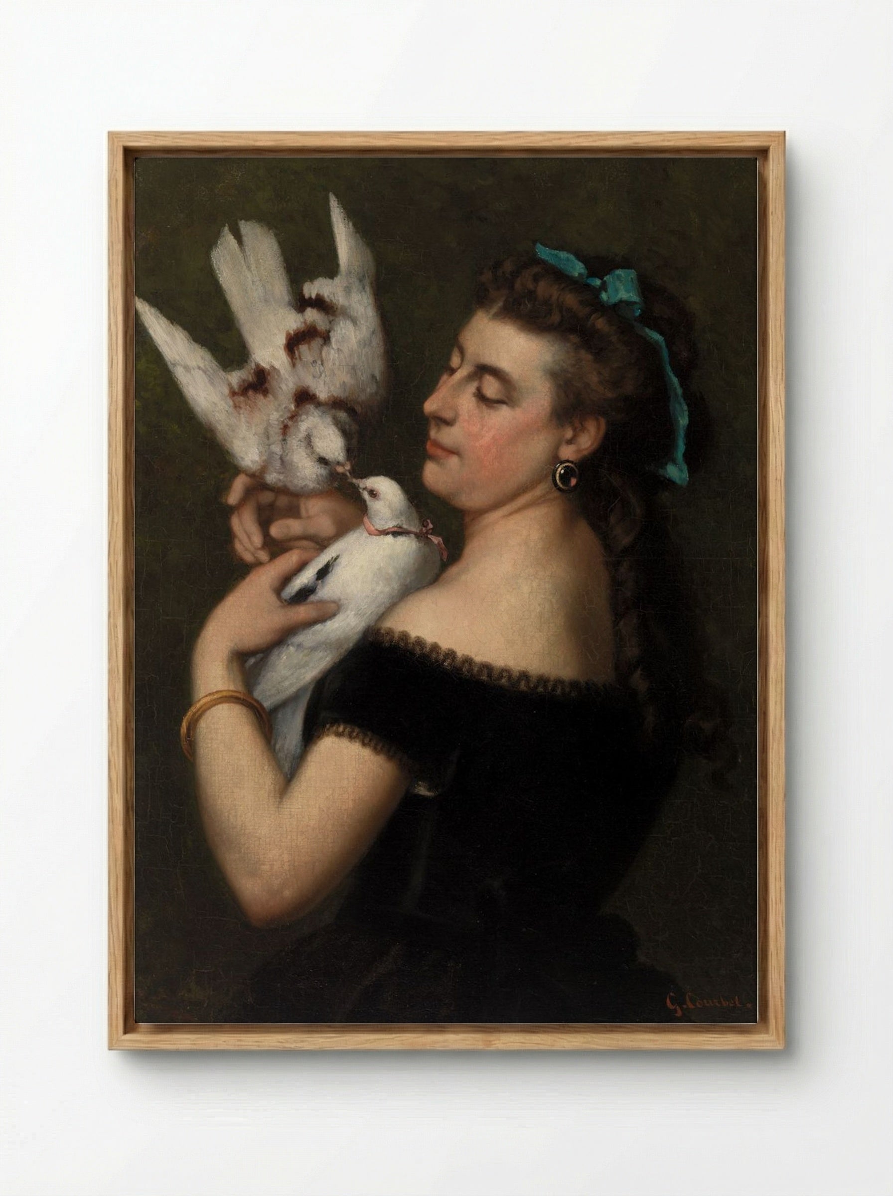 Woman with Pigeons - Gustave Courbet - Framed Canvas Wood