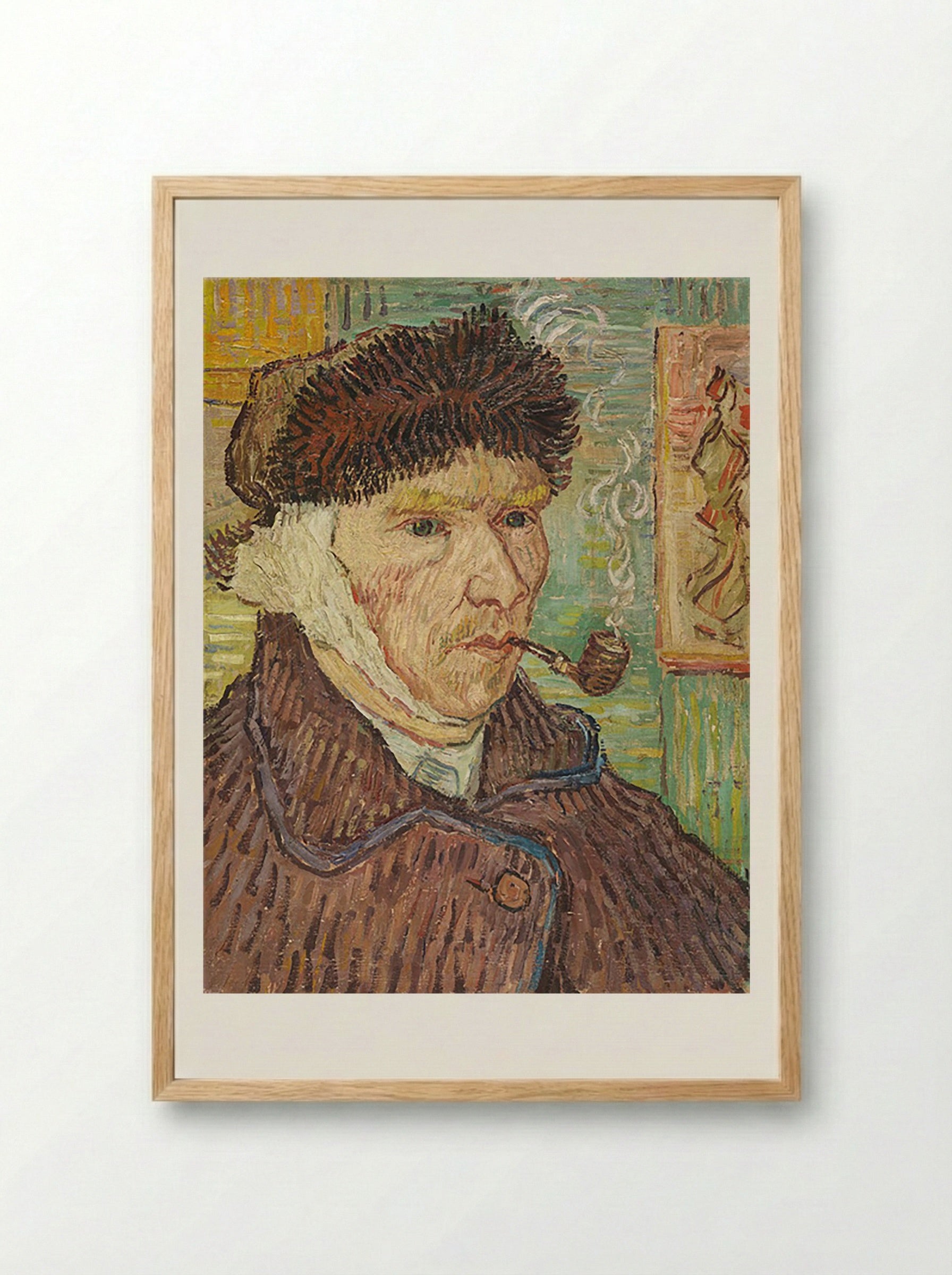 Self-Portrait with Bandaged Ear and Pipe - Vincent van Gogh - Framed Print Wood