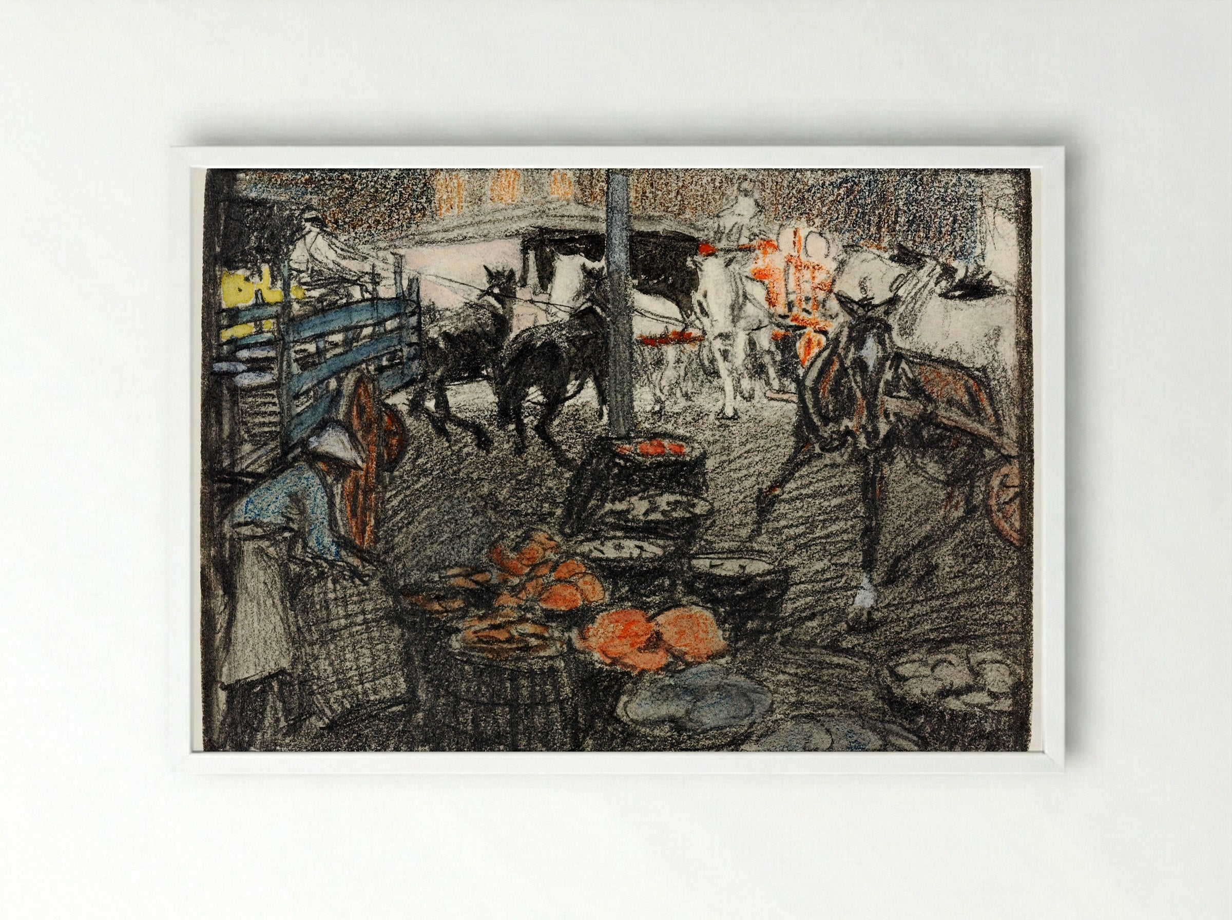 A Busy Market Scene - Edward Penfield - Framed Print White