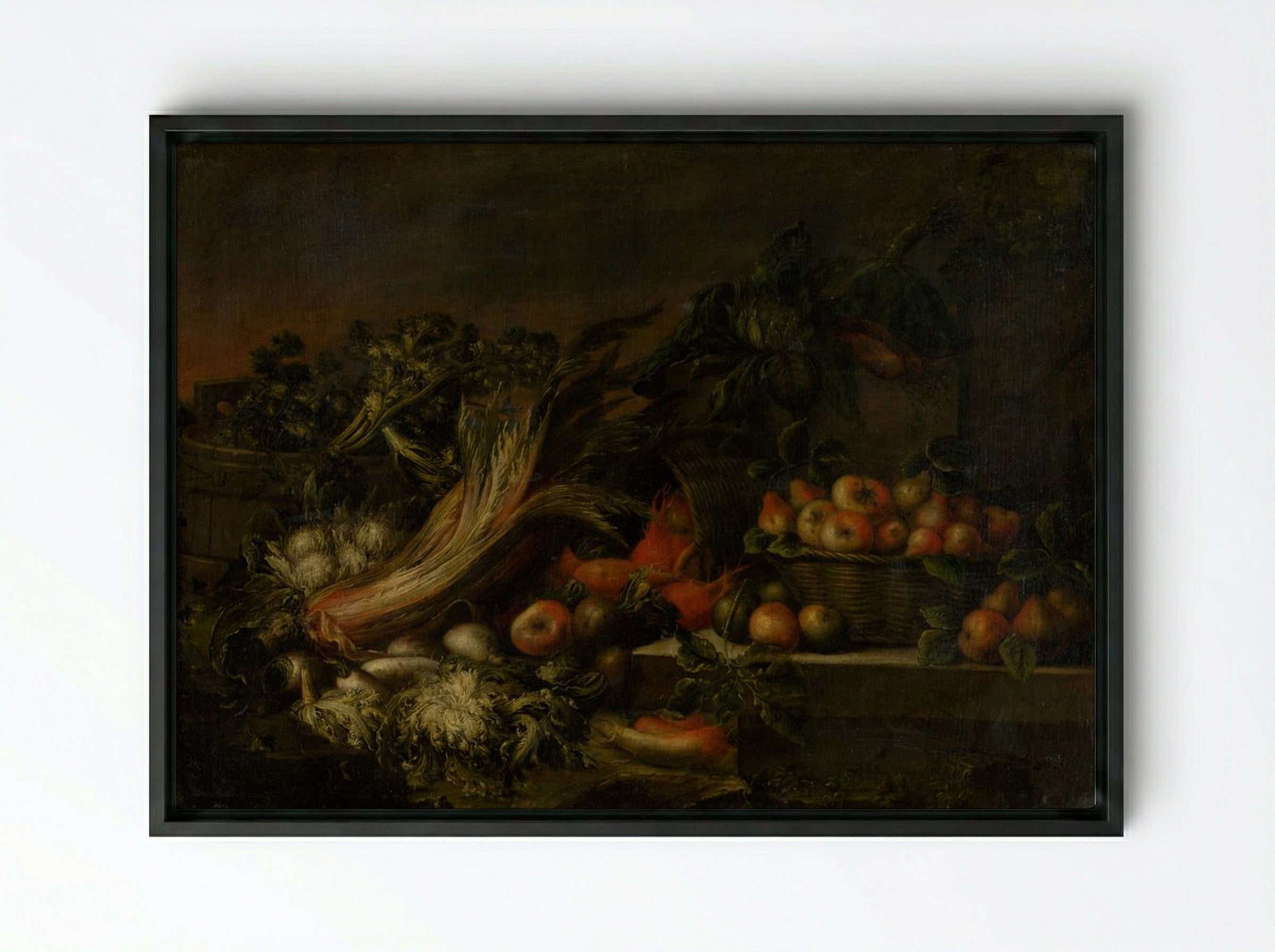 Still Life with Vegetables and Fruit - Fine Art Print - Framed Canvas Black