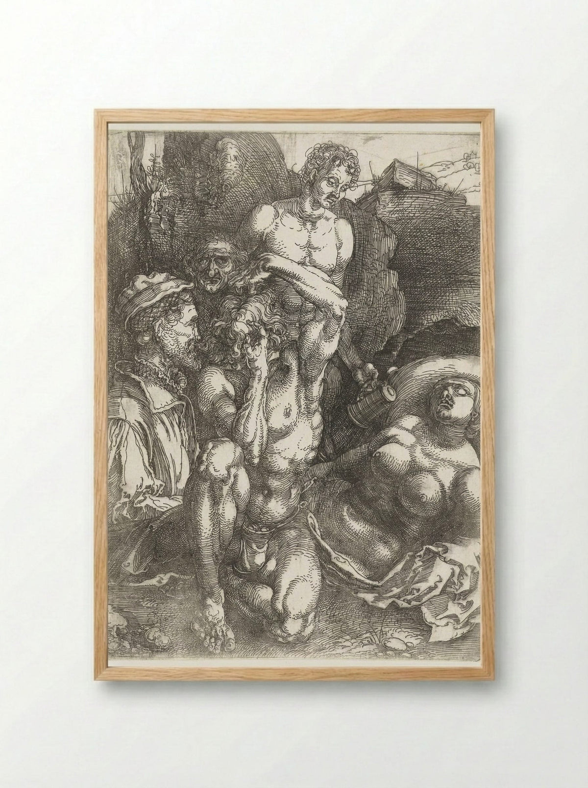 Study Sheet with Five Figures ('The Desperate Man') - Albrecht Dürer - Framed Print Wood
