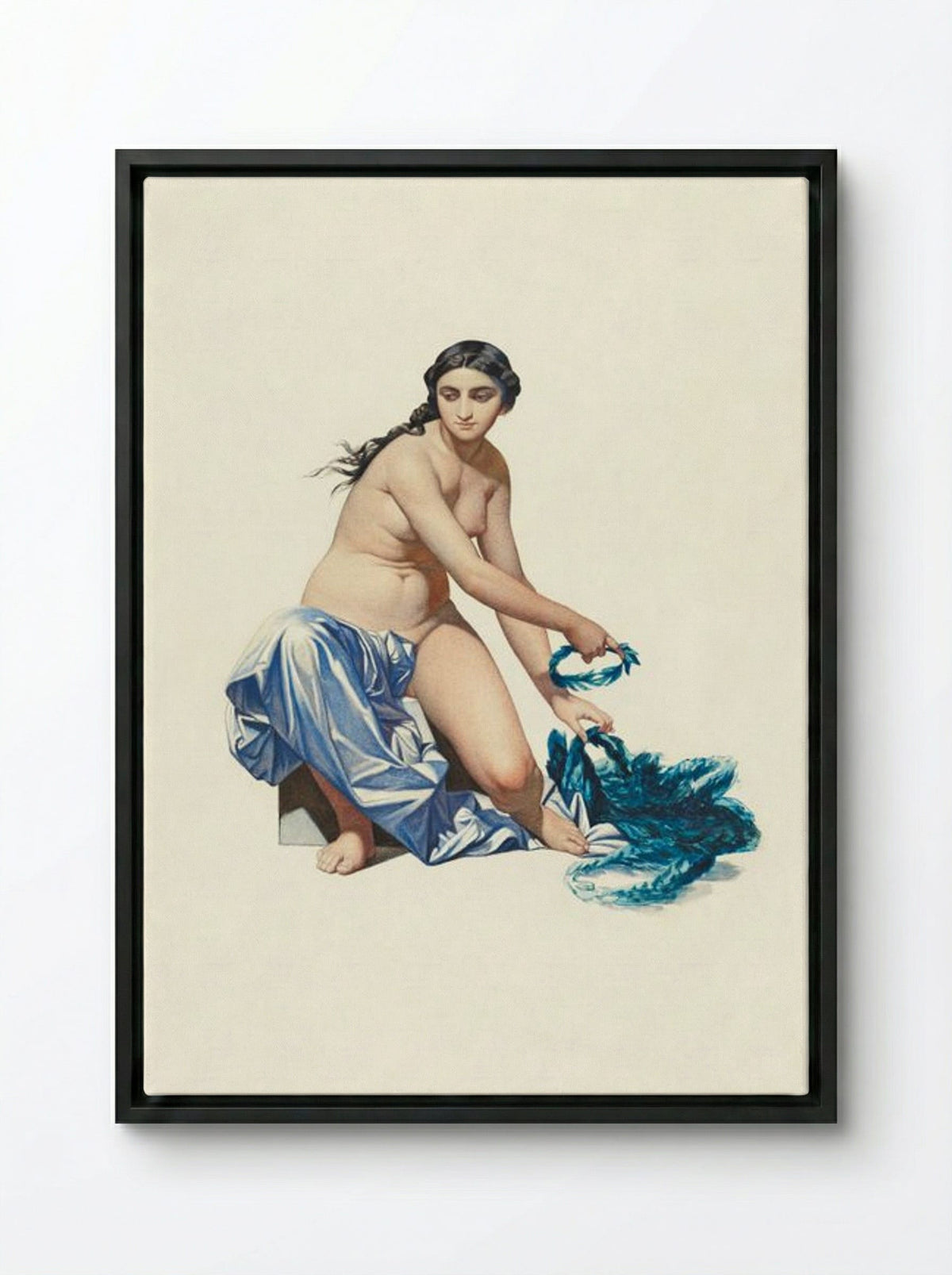 Study for a Figure of Fame - Paul Delaroche - Framed Canvas Black