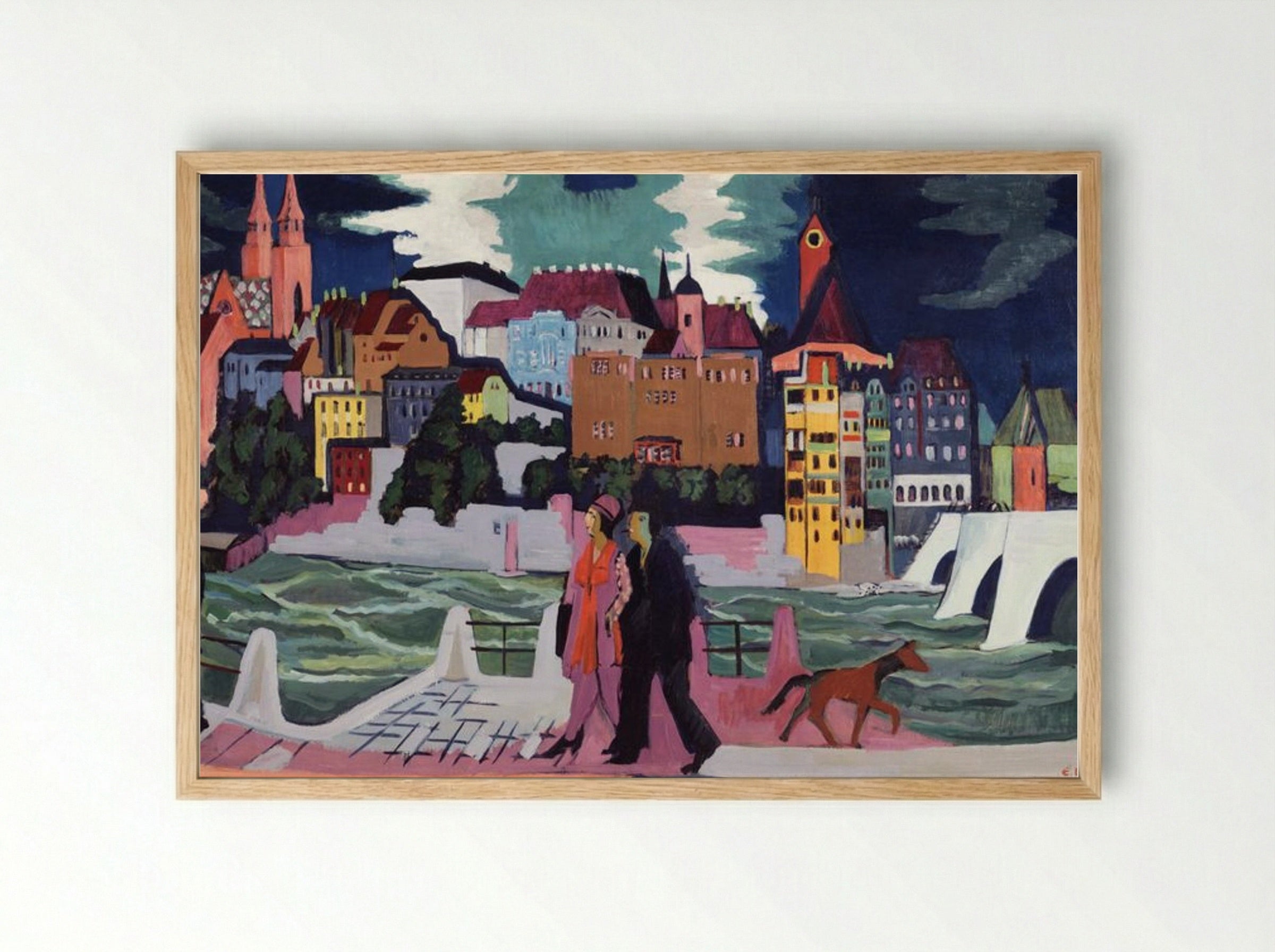 View of Basel and the Rhine - Ernst Ludwig Kirchner - Framed Print Wood