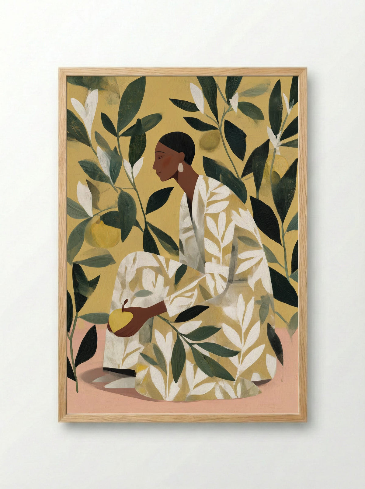 Lemon Garden Figure Modern Botanical Art Print - Framed Print Wood