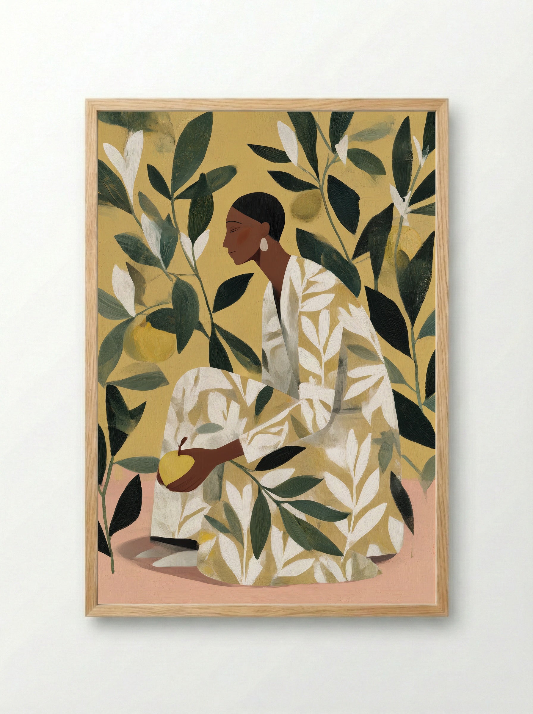 Lemon Garden Figure Modern Botanical Art Print - Framed Print Wood