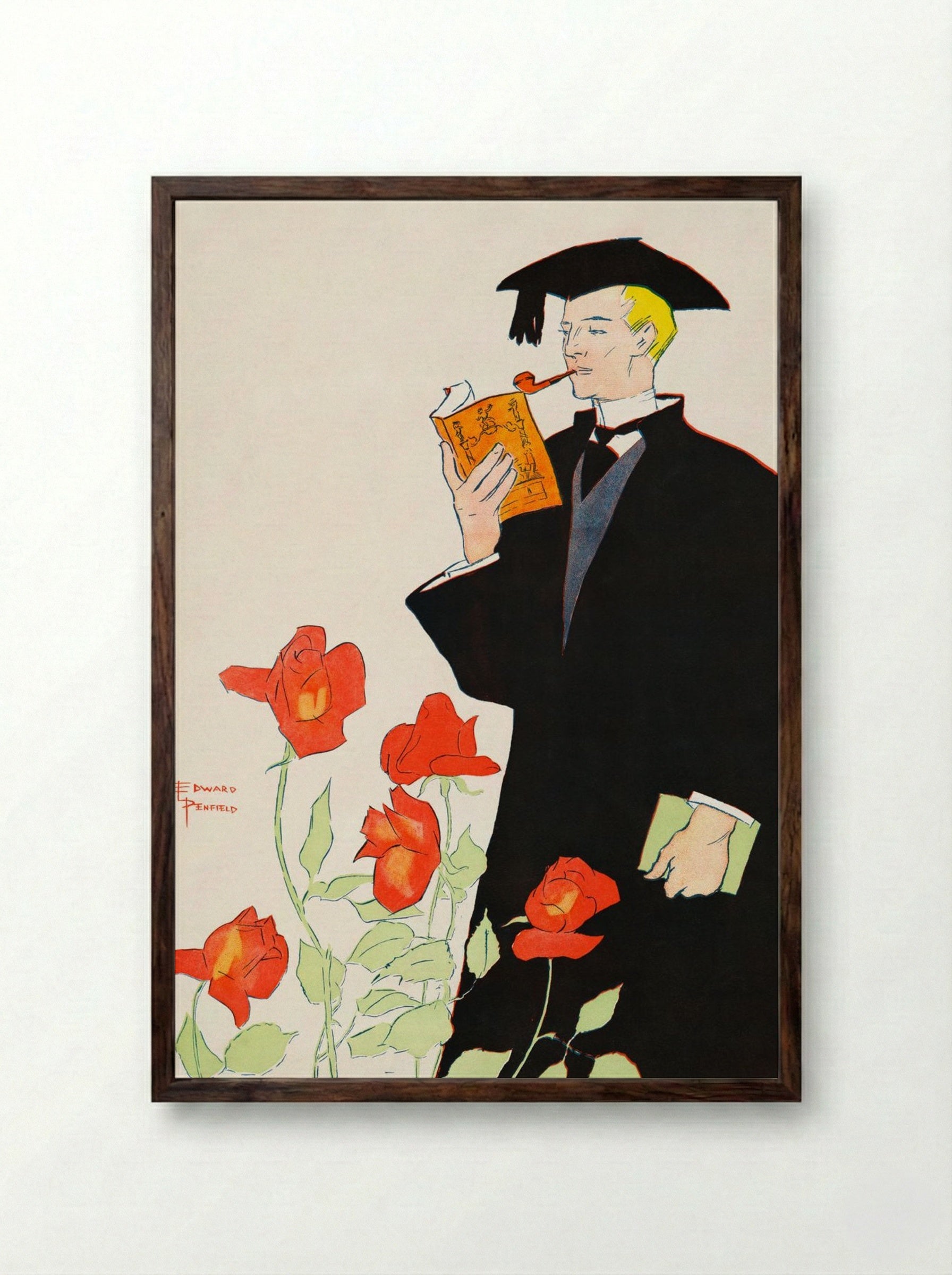 Man in Academic Dress - Edward Penfield - Framed Print Dark Wood