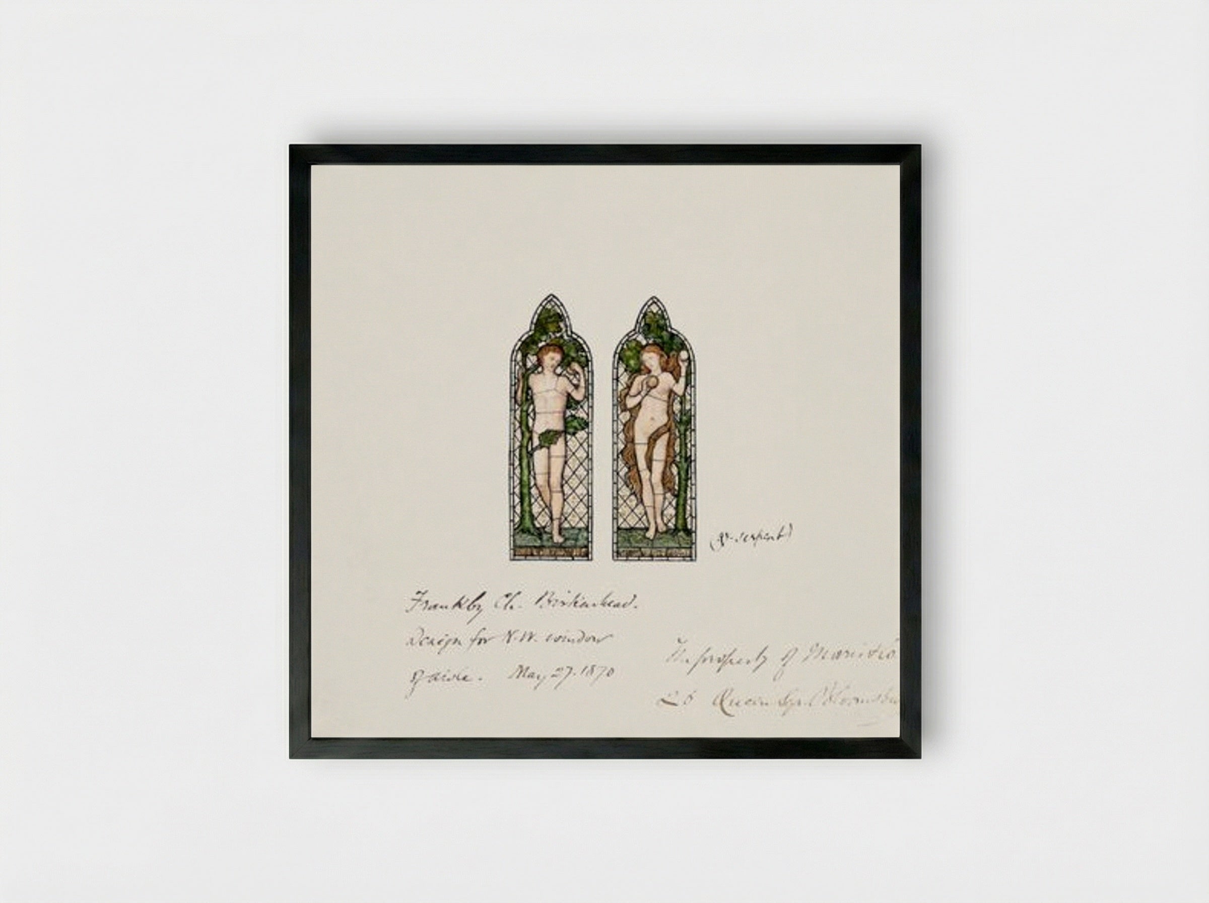 Design for Stained Glass Window: Adam and Eve - Fine Art Print - Framed Print Black
