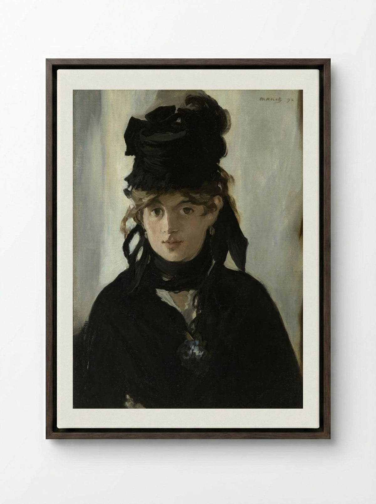 Berthe Morisot With a Bouquet of Violets - Édouard Manet - Framed Canvas Dark Wood