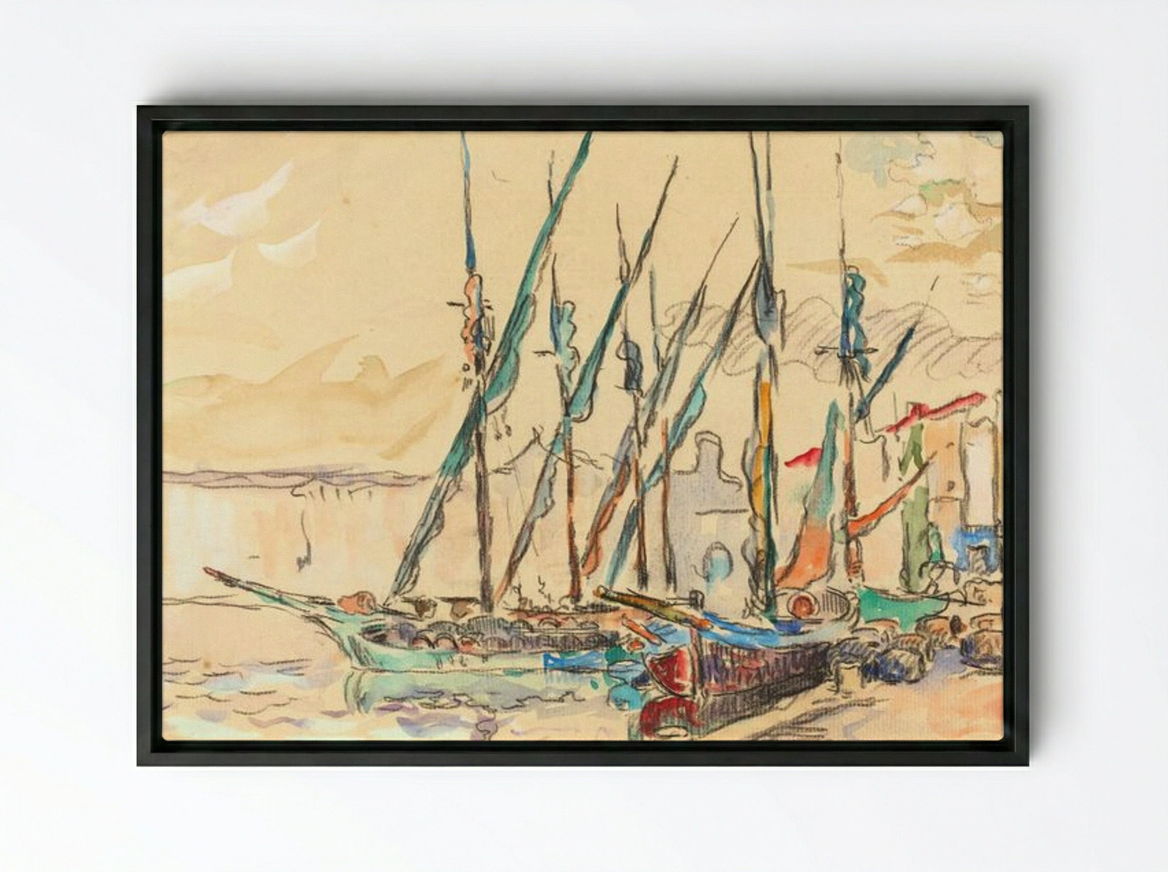 St. Tropez - Paul Signac - Framed Canvas Black