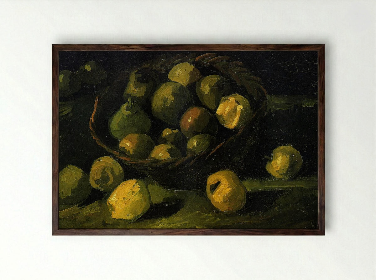 Still Life with Basket of Apples - Vincent van Gogh - Framed Print Dark Wood