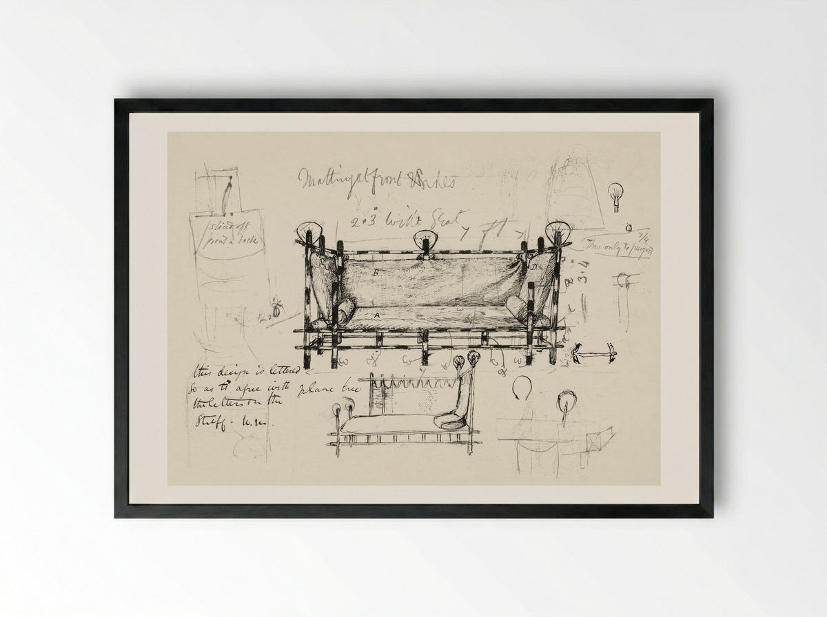 Two Designs for a Sofa - William Morris - Framed Print Black