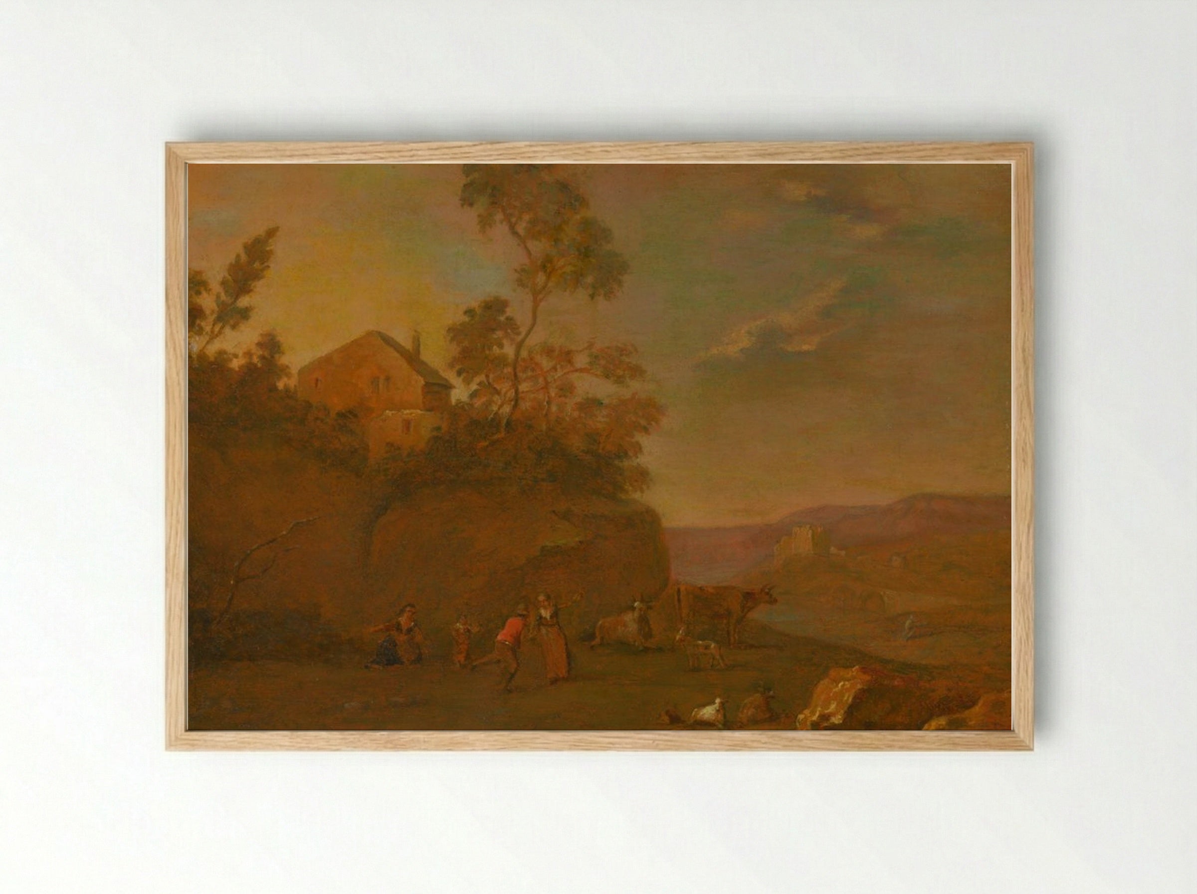 Early Evening: Landscape with Figures and Cattle - Thomas Gainsborough - Framed Print Wood