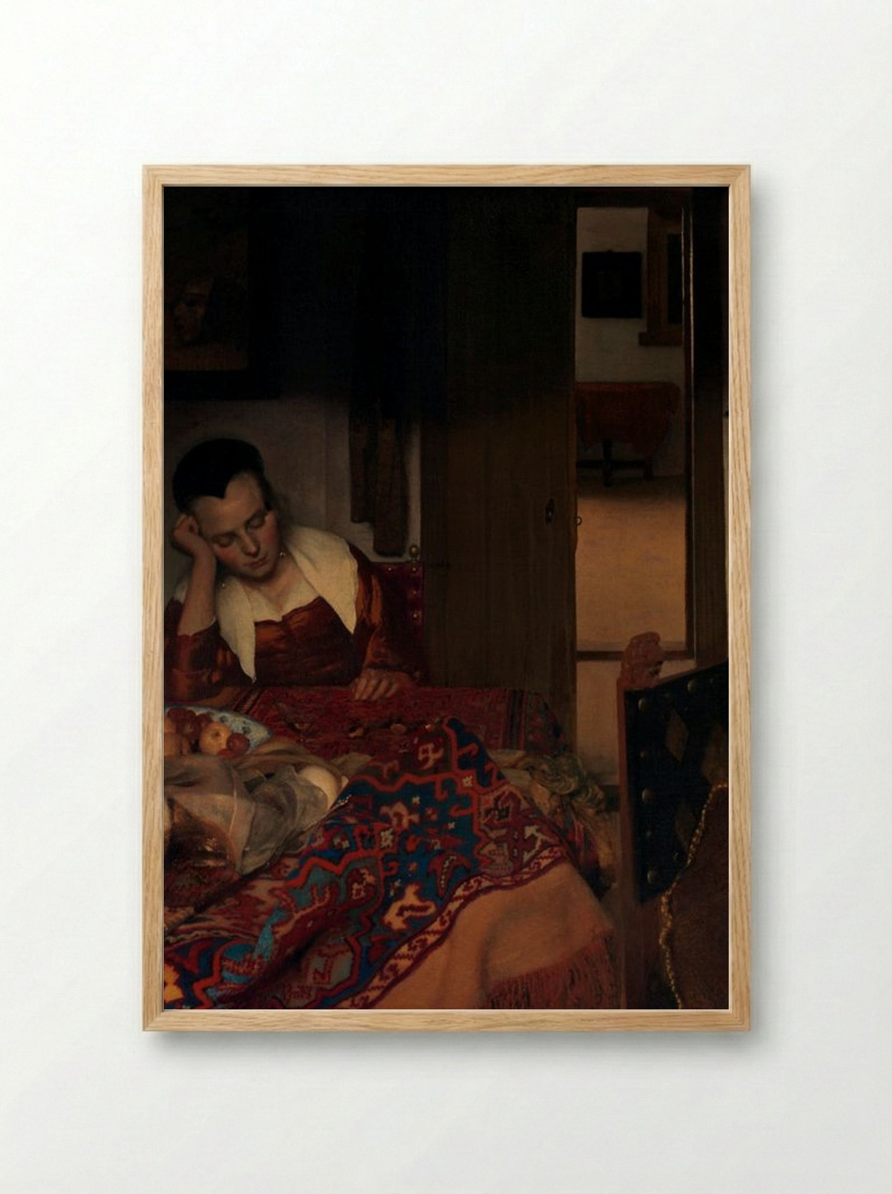A Maid Asleep - Johannes Vermeer - Framed Print Wood