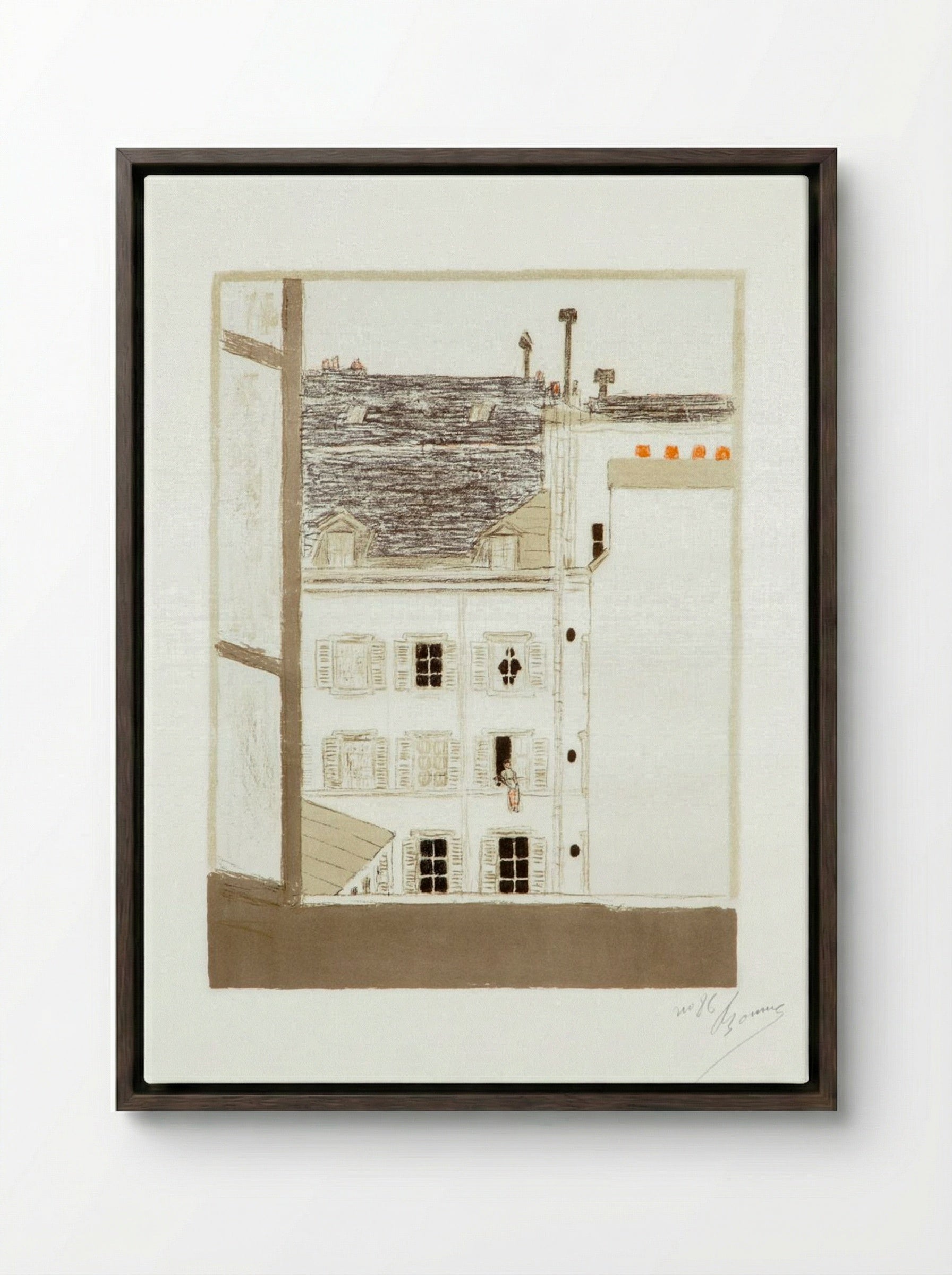House in the Courtyard (from 'Some Aspects of Life in Paris') - Pierre Bonnard - Framed Canvas Dark Wood
