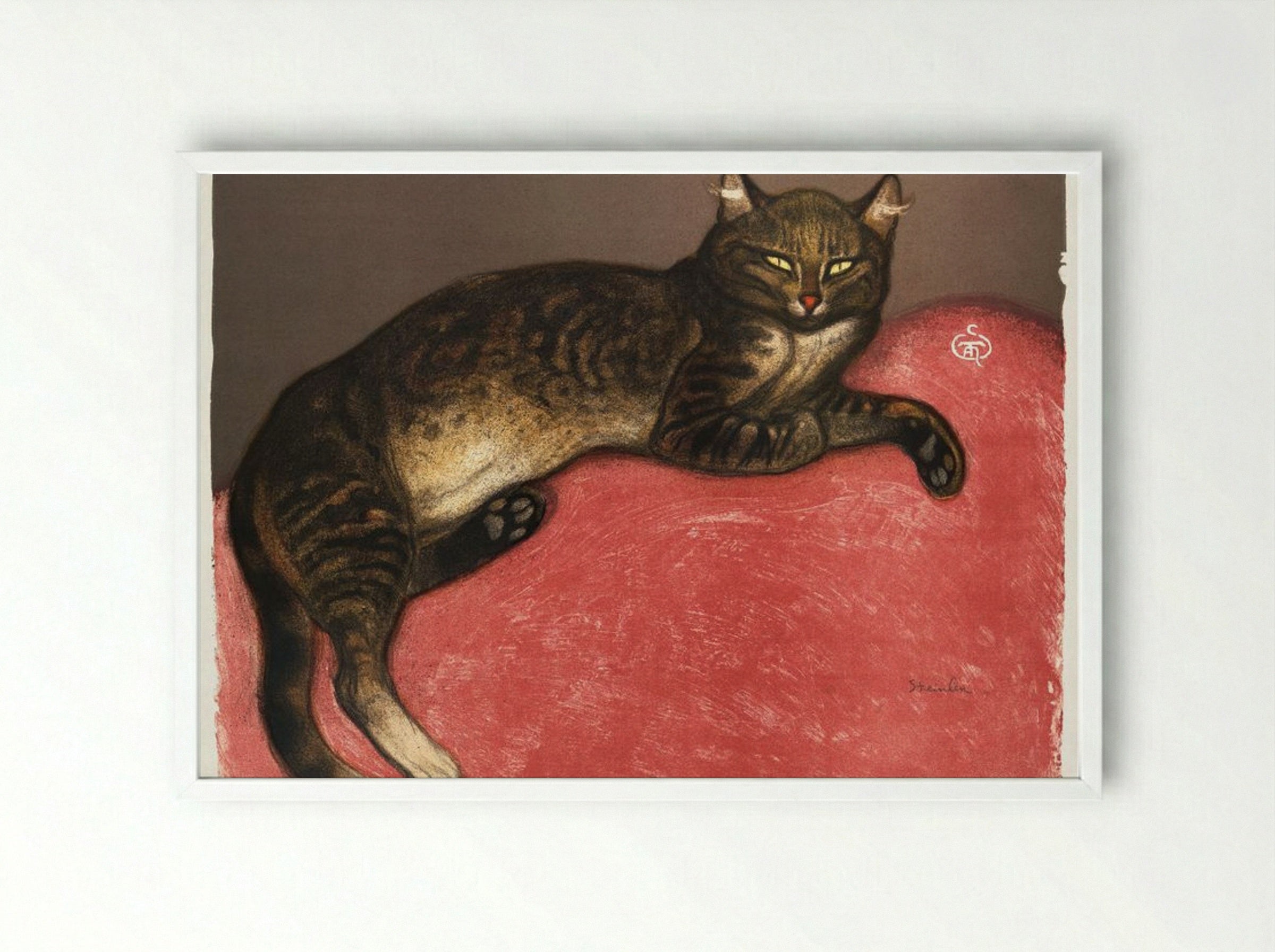 L'Hiver, Chat sur un Coussin - Théophile Alexandre Steinlen - Framed Print White