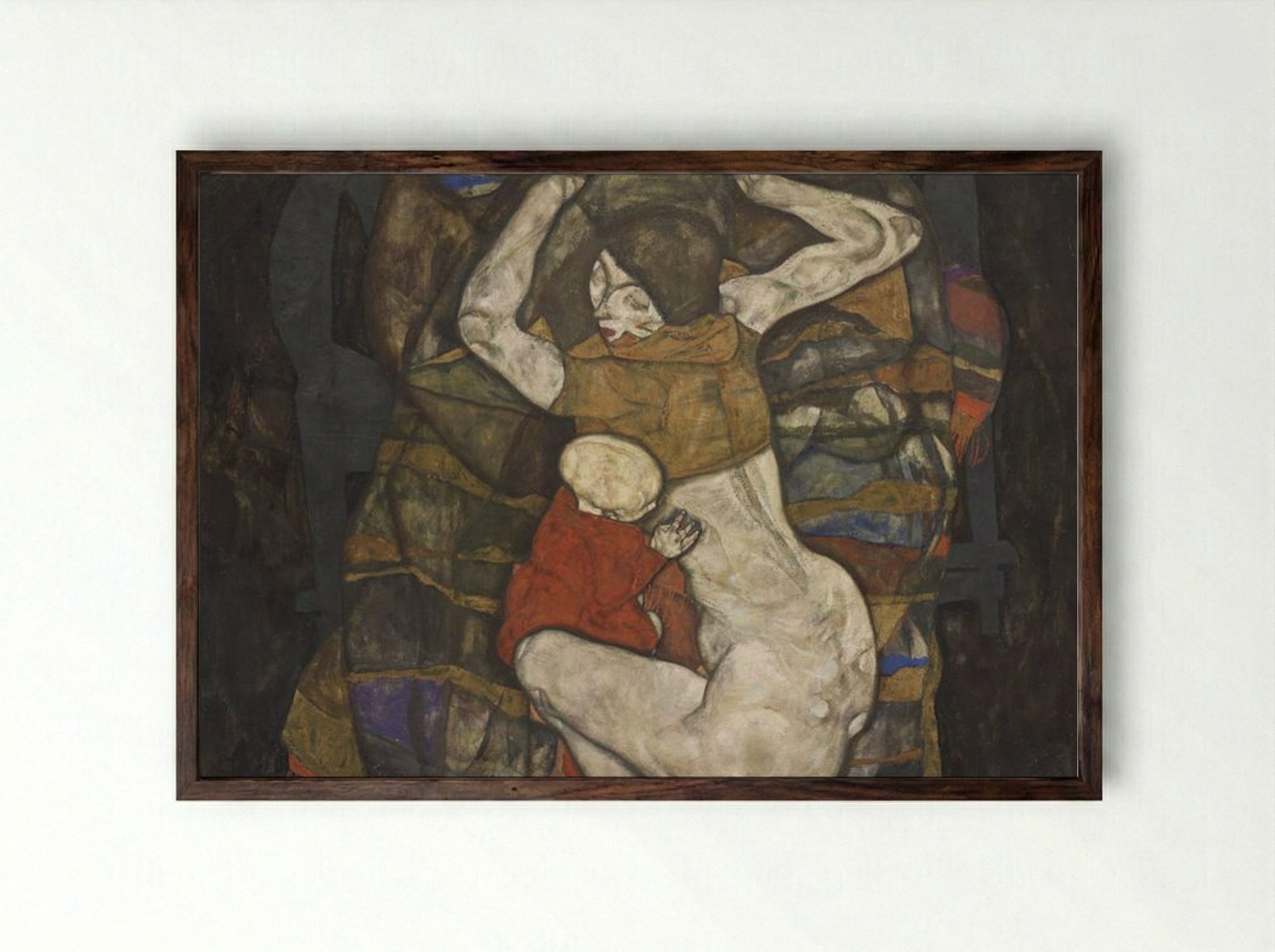 Young Mother - Egon Schiele - Framed Print Dark Wood
