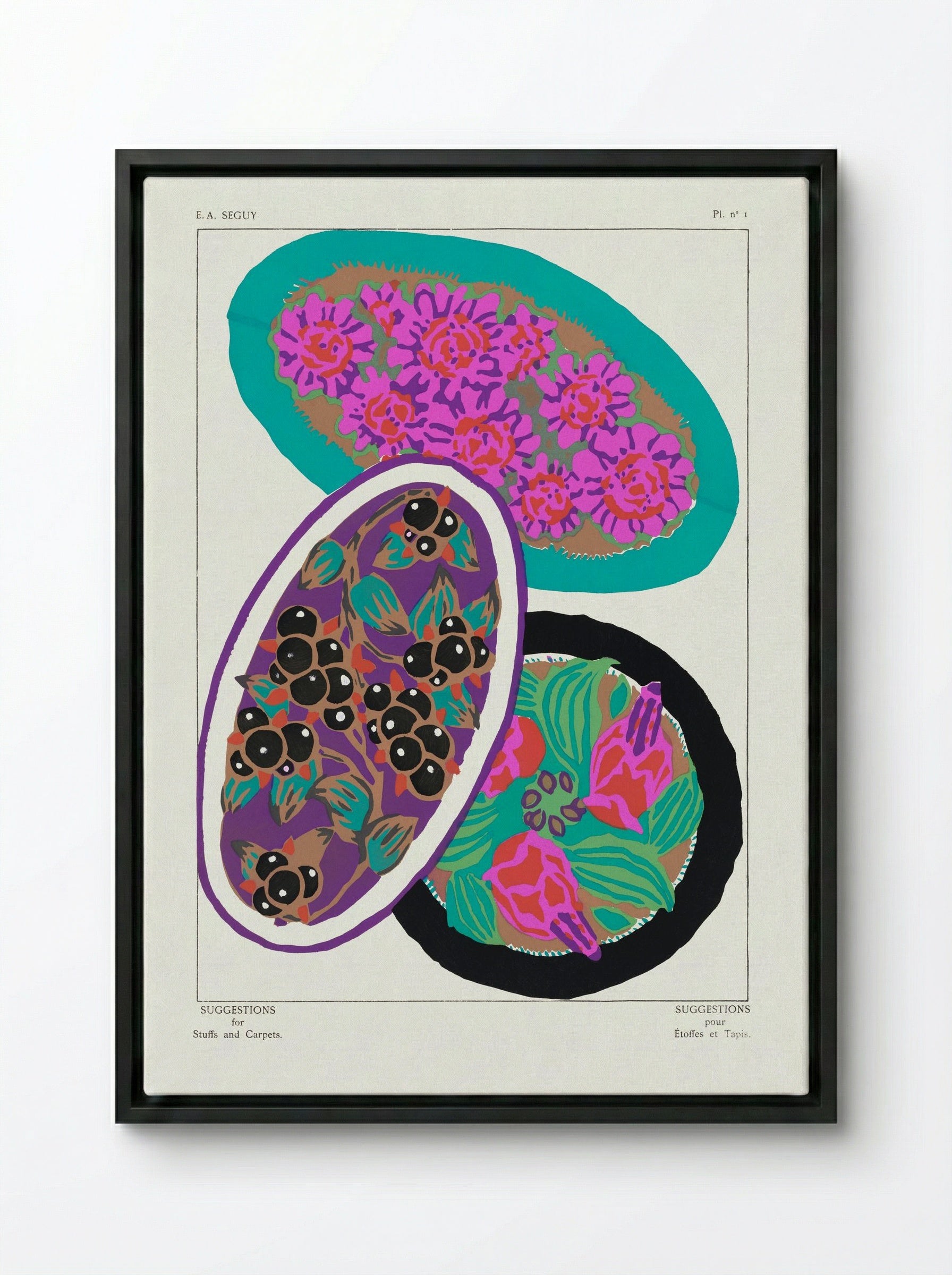 Pl. nº 1: Floral and Fruit Designs - Émile-Allain Séguy - Framed Canvas Black