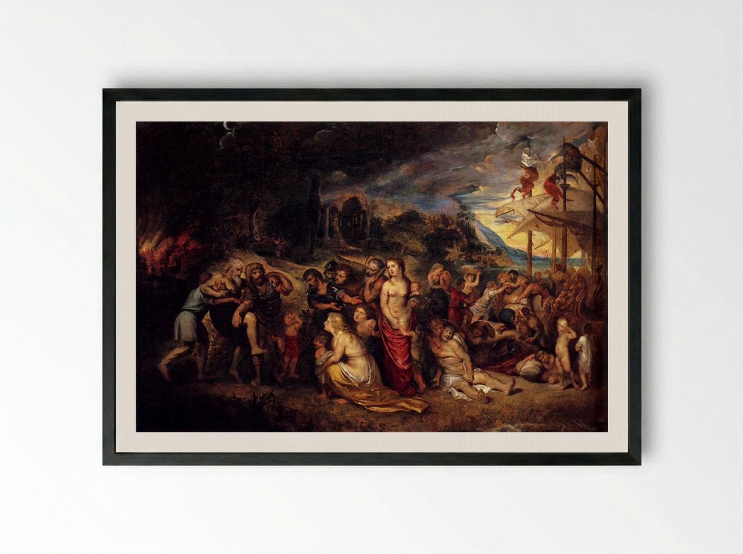 Aeneas And His Family Departing From Troy - Peter Paul Rubens - Framed Print Black