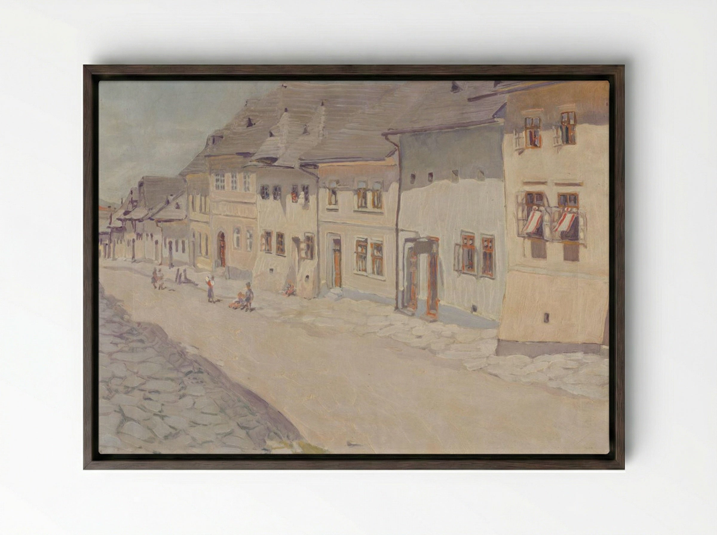 Street in Liptovský Svätý Mikuláš - Konštantín Bauer - Framed Canvas Dark Wood