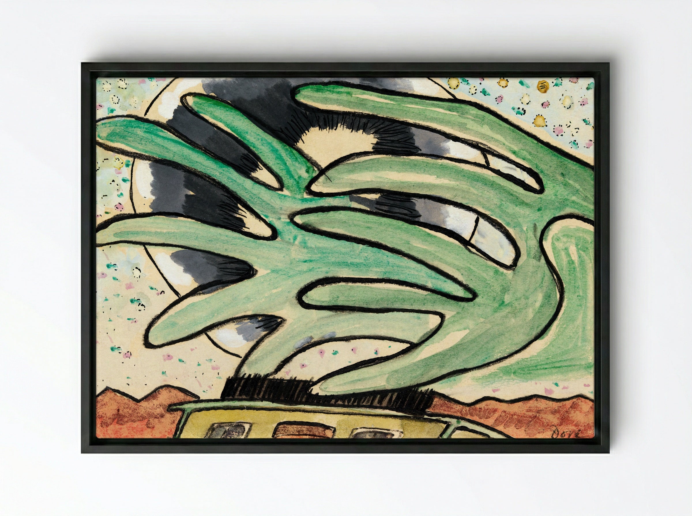 Silver Ball, Barge, and Trees - Arthur Dove - Framed Canvas Black