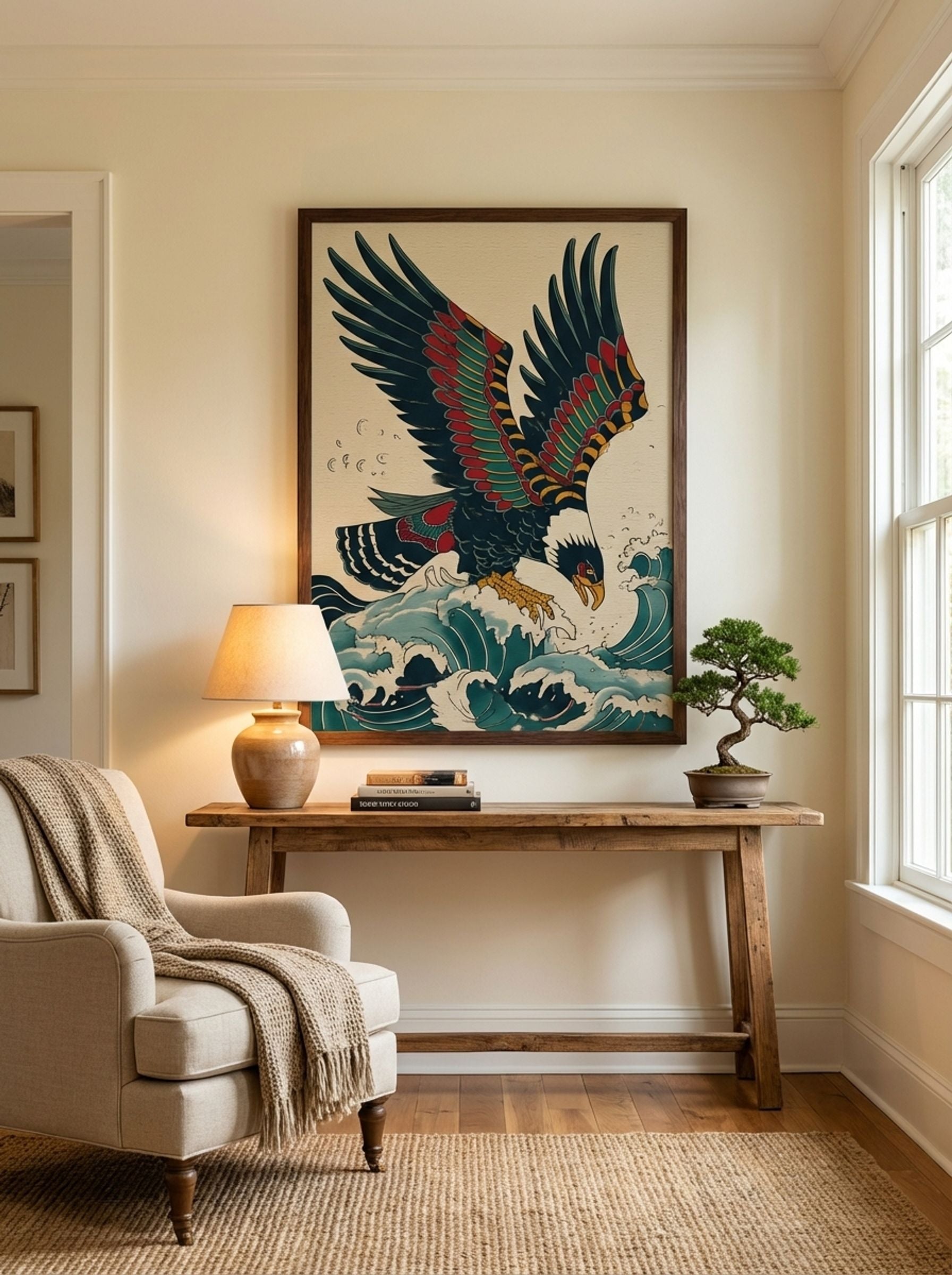 Eagle Over Waves - Japanese Inspired Art Print - Lifestyle