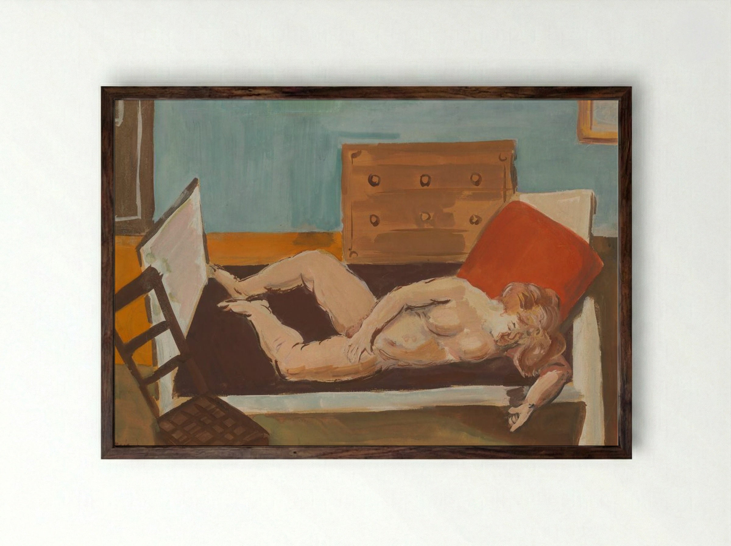 Nude on a Bed - Cyprián Majerník - Framed Print Dark Wood