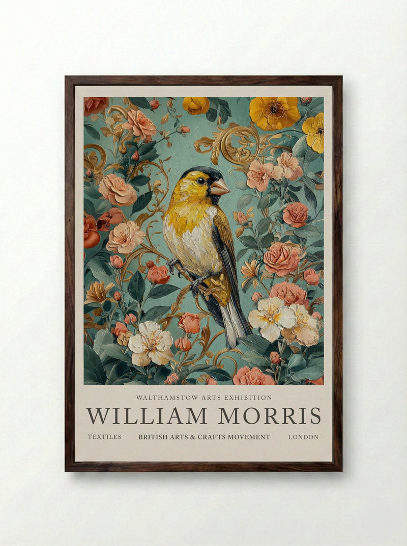Goldfinch Glow - William Morris - Framed Print Dark Wood