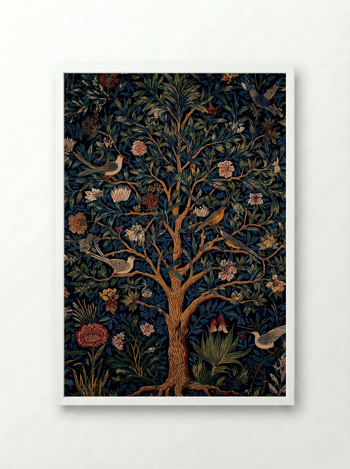 Songbirds in the Midnight Garden - William Morris - Framed Print White