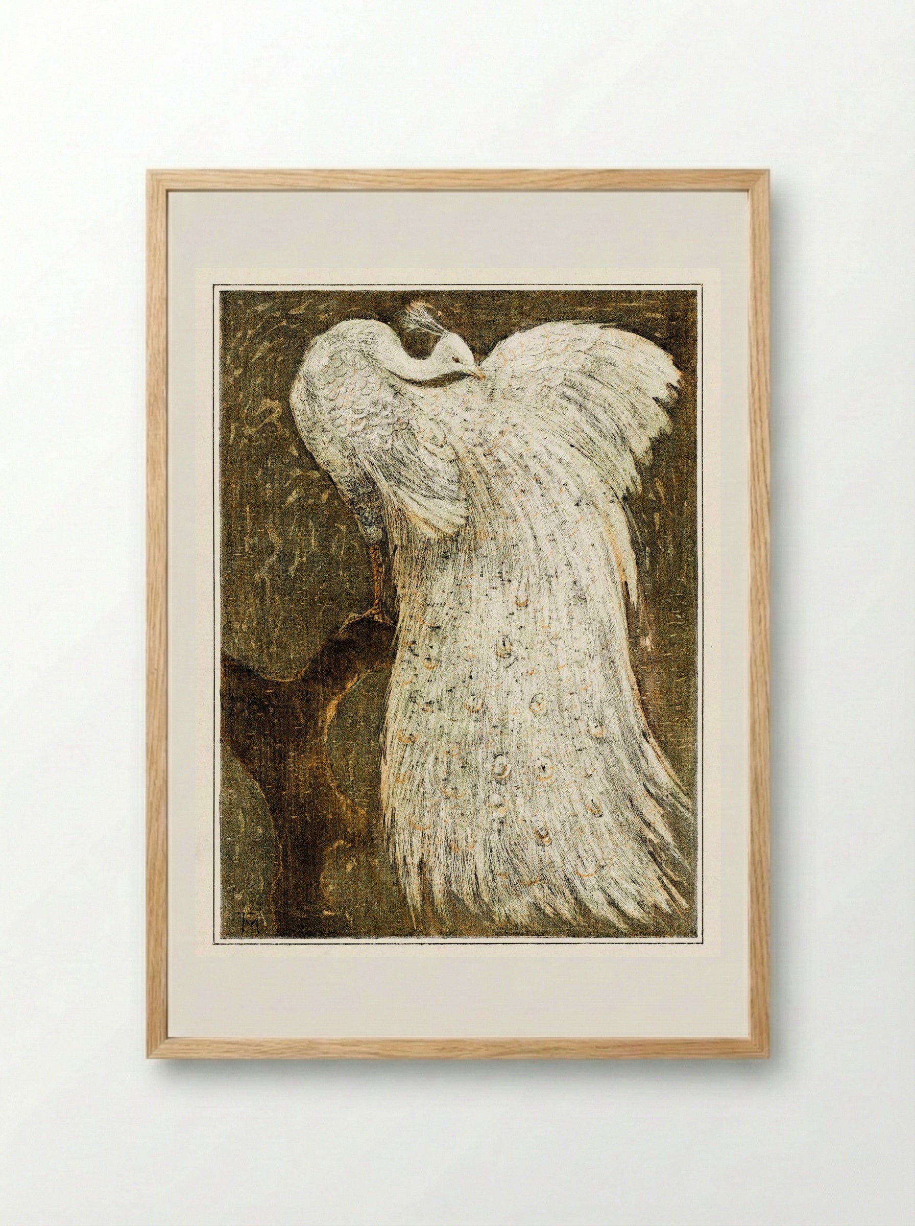 White Peacock on a Branch - Theo van Hoytema - Framed Print Wood