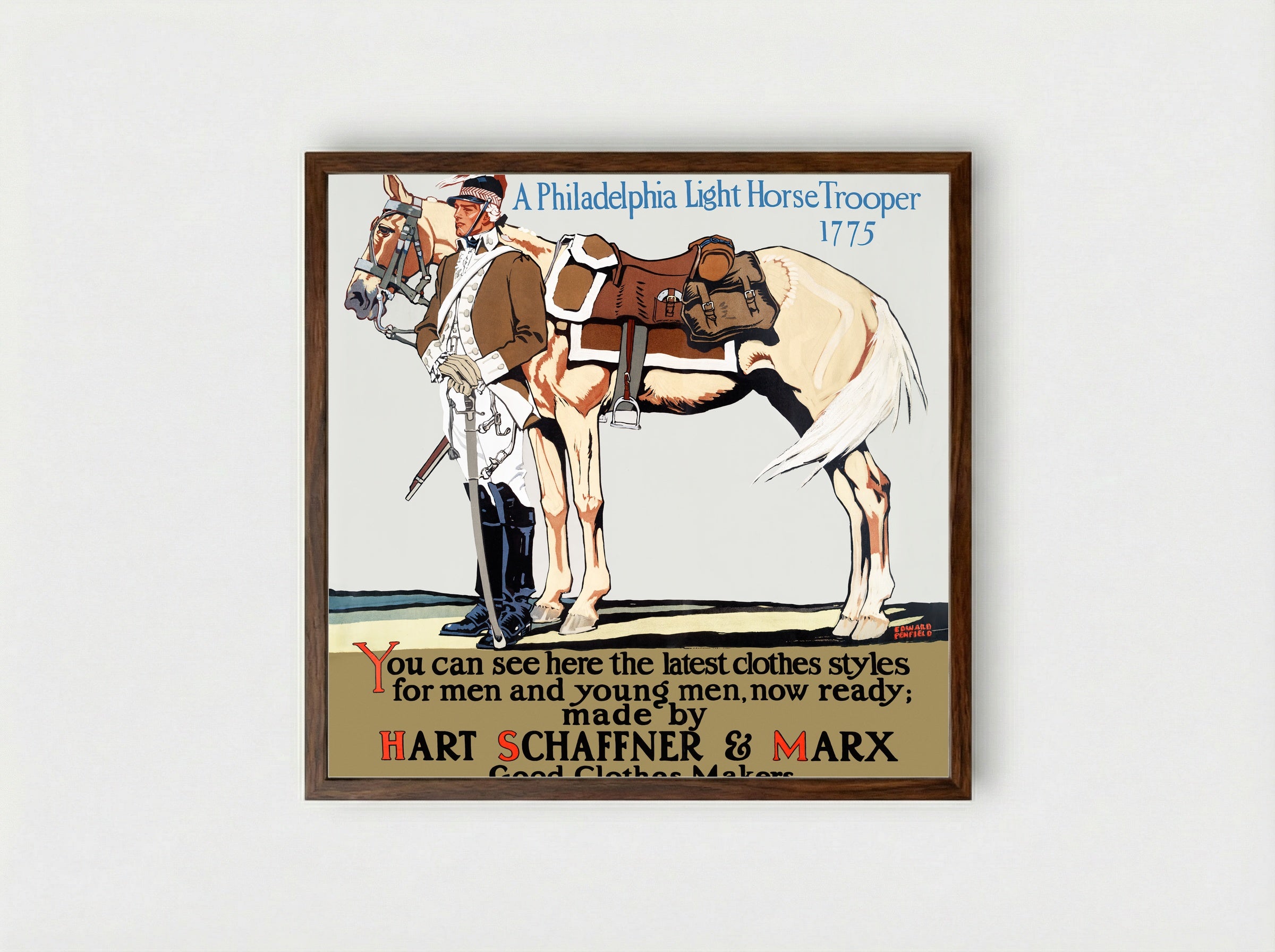 A Philadelphia Light Horse Trooper, 1775 - Edward Penfield - Framed Print Dark Wood