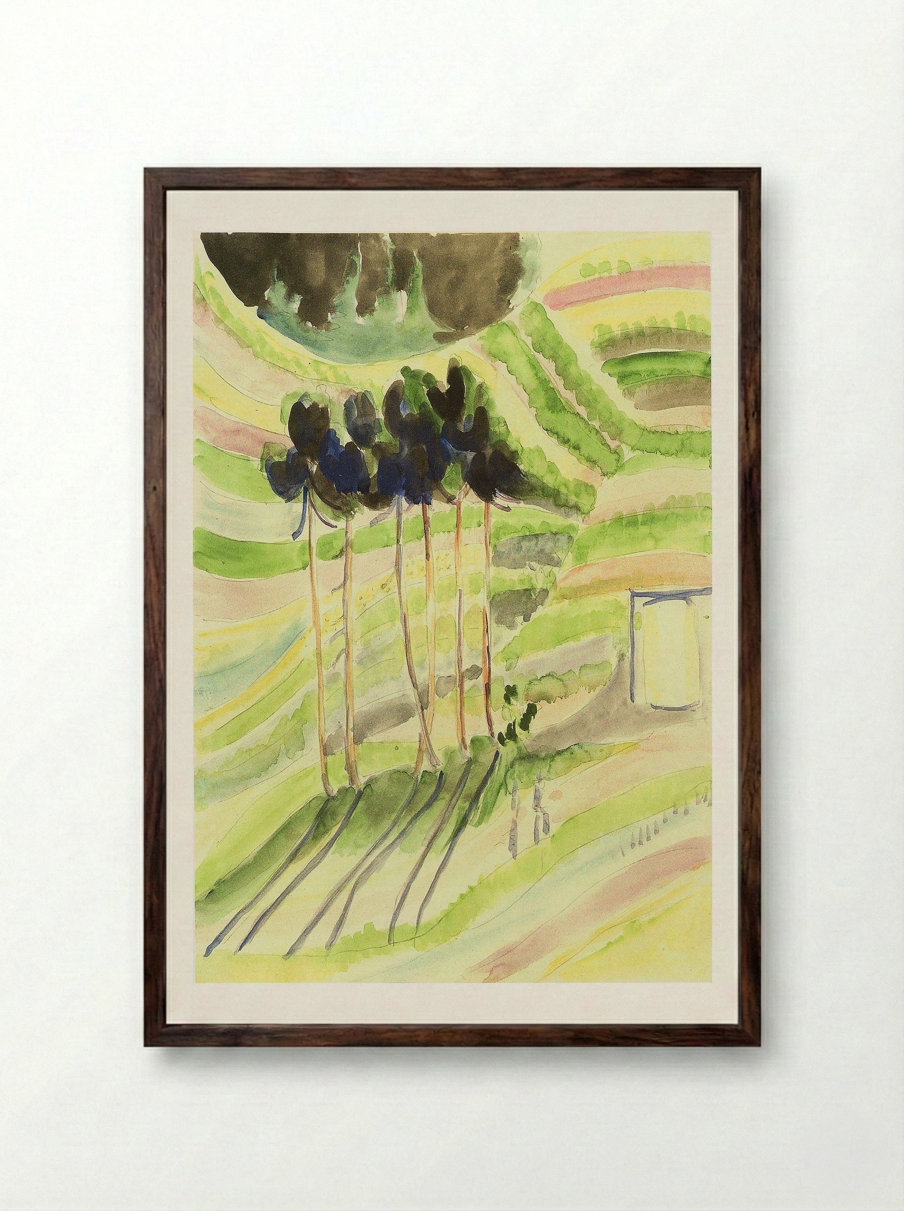 Trees in a Field (Watercolour) - Fine Art Print - Framed Print Dark Wood