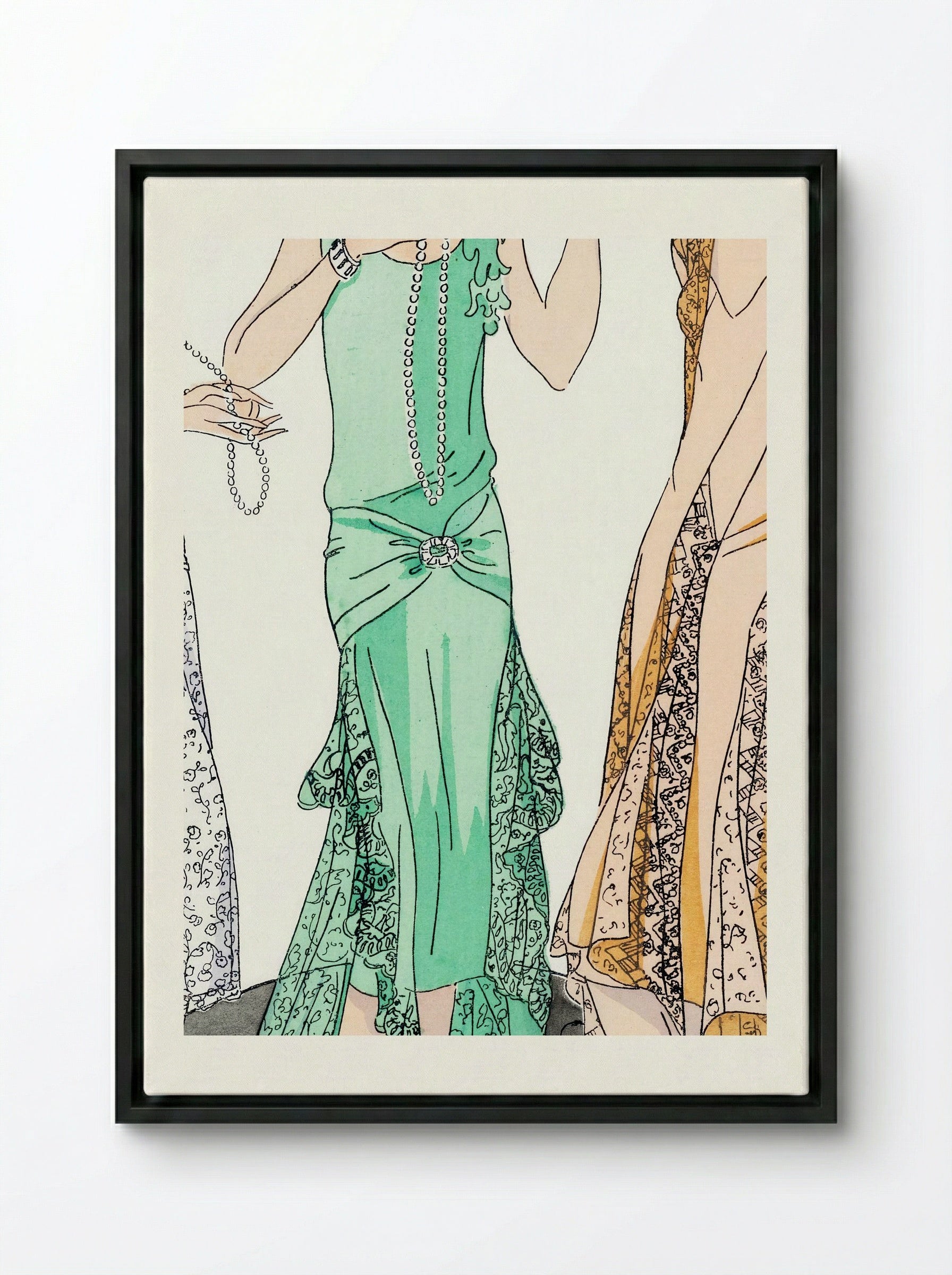 Three Evening Dresses with Lace - V. Racine - Framed Canvas Black