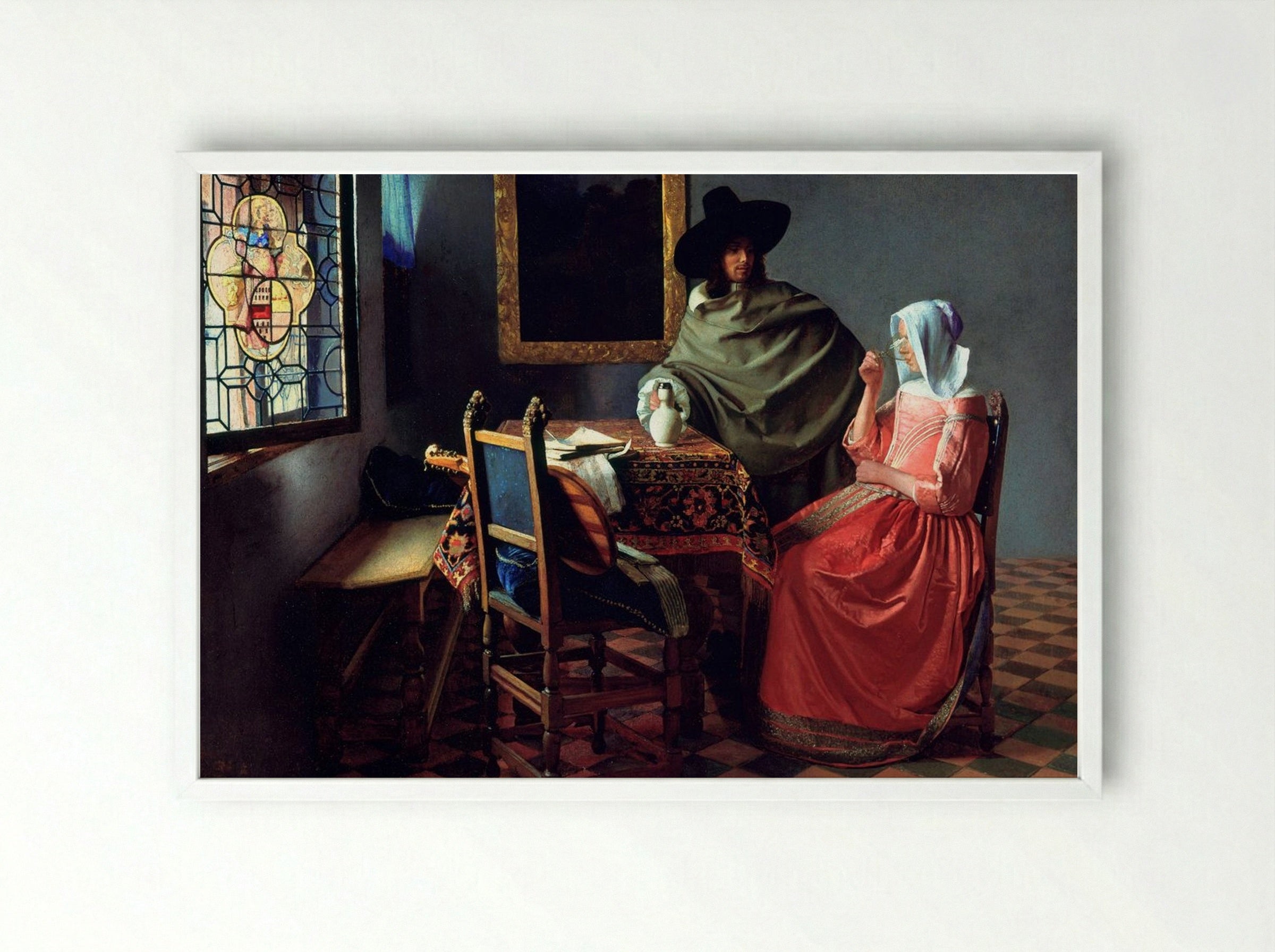 The Wine Glass - Johannes Vermeer - Framed Print White