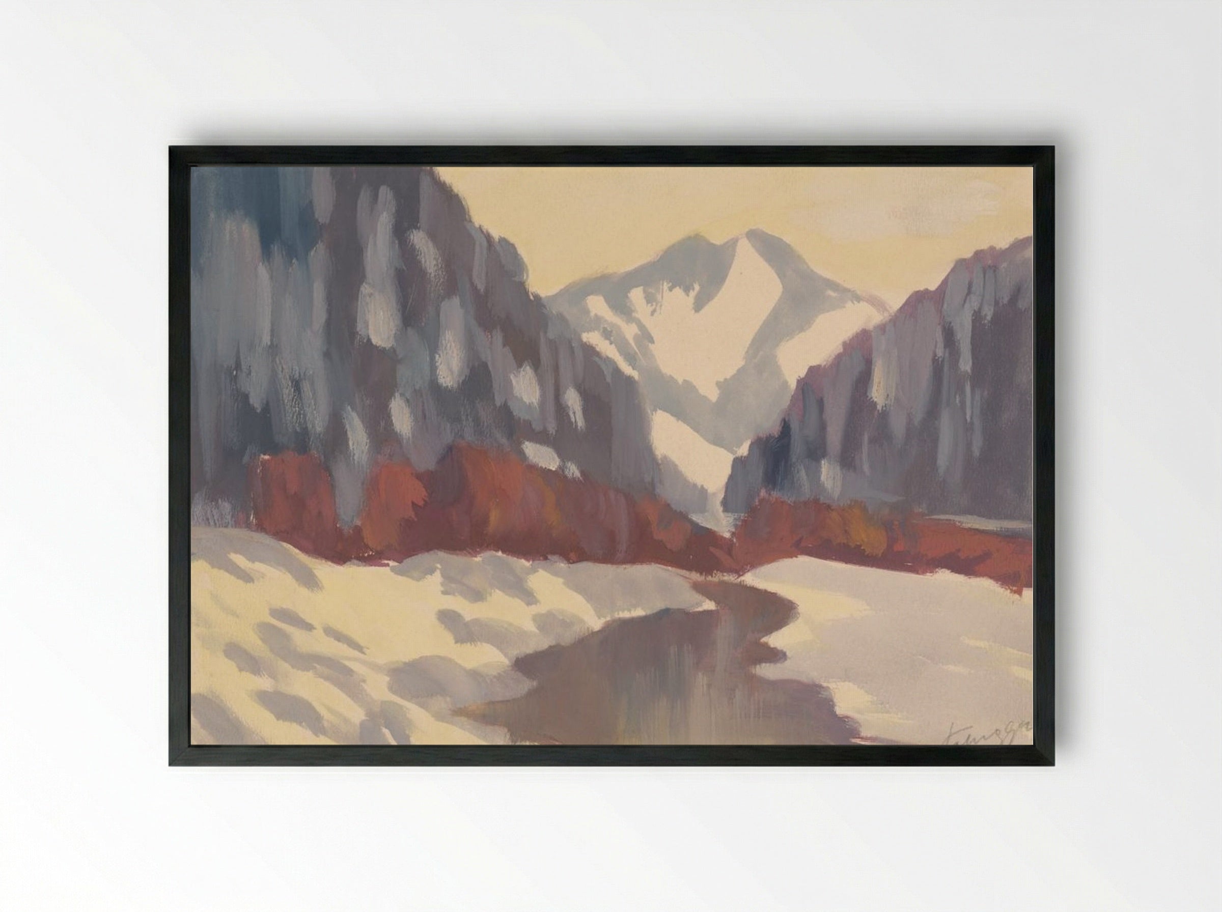 Brook in the Winter - Zolo Palugyay - Framed Print Black