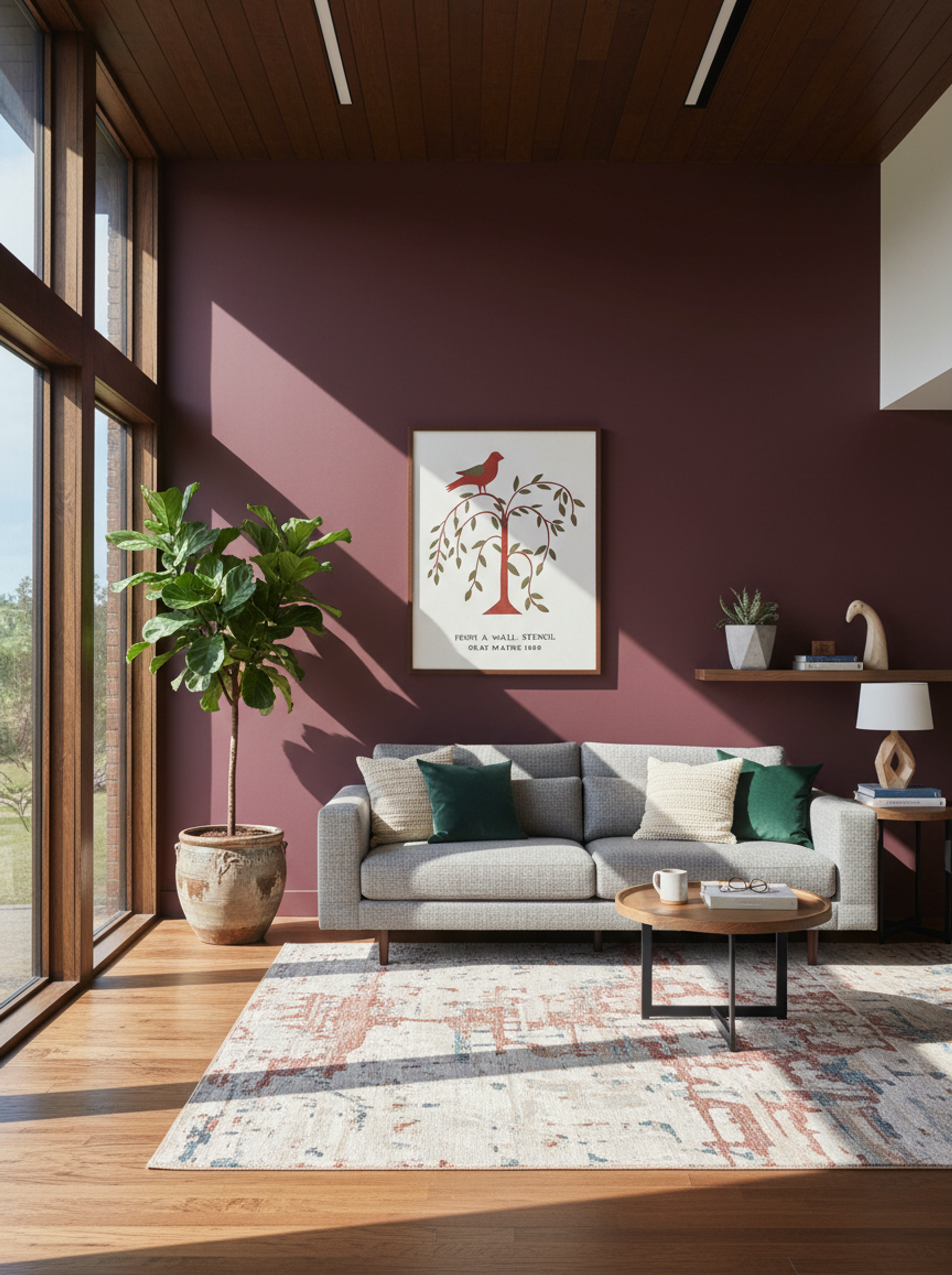 Maine Wall Stencil with Bird and Tree - Mildred E. Bent - Lifestyle