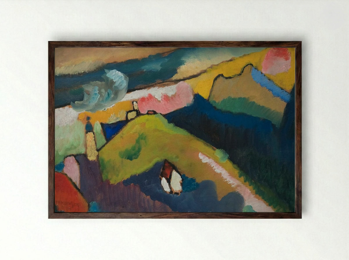 Murnau Mountain Landscape with Church - Wassily Kandinsky - Framed Print Dark Wood
