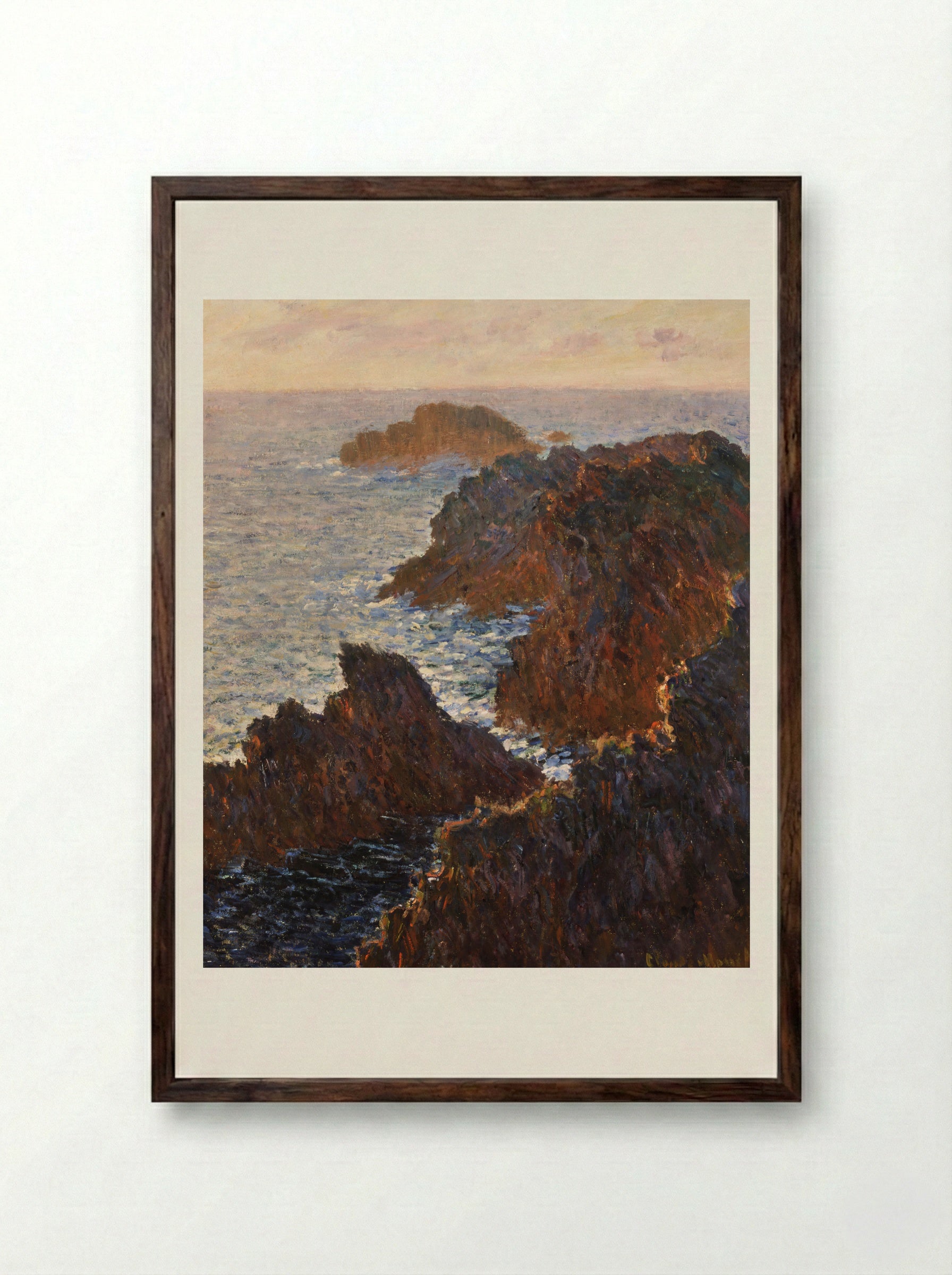 Rocks at Belle-Île, Port-Domois - Claude Monet - Framed Print Dark Wood