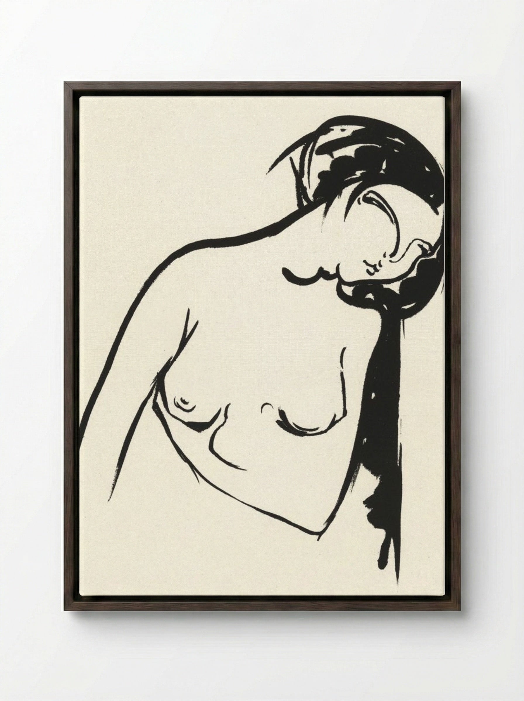 Naakte vrouw die haar borst aanraakt (Nude Woman Touching Her Breast) - Henri Jonas - Framed Canvas Dark Wood