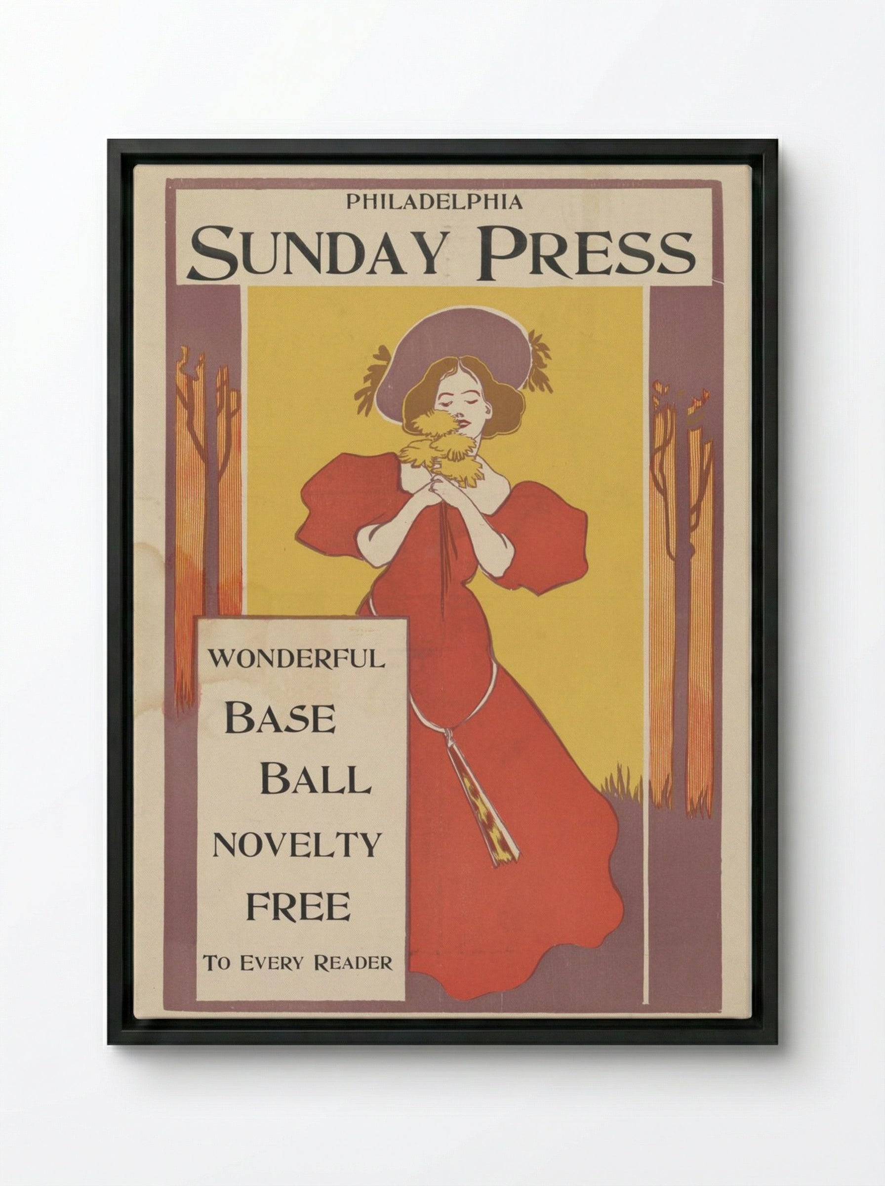 Philadelphia Sunday Press Baseball Novelty Advertisement - Fine Art Print - Framed Canvas Black