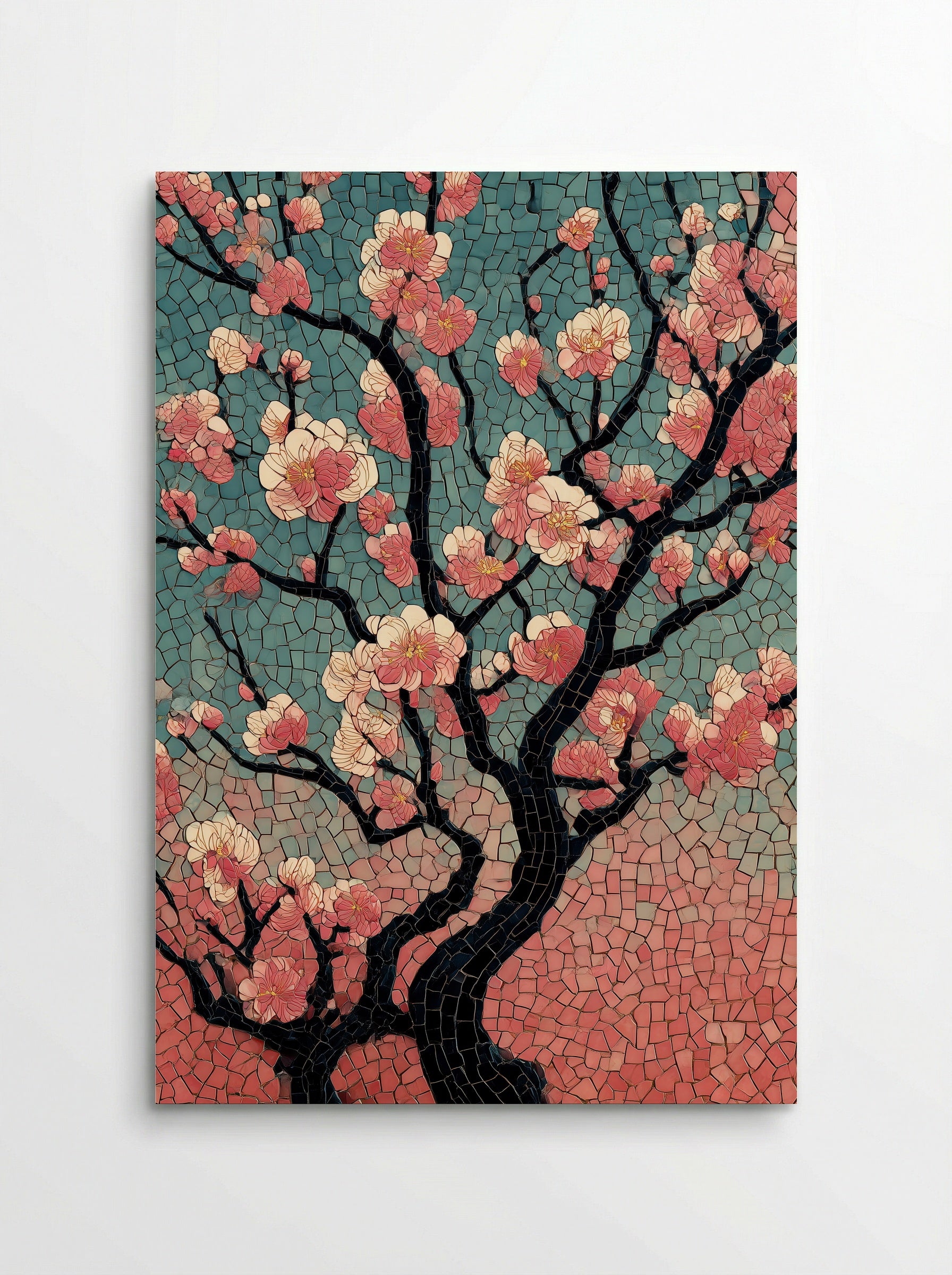 Plum Blossoms at Kameido Shrine - Japanese Mosaic Print - Poster