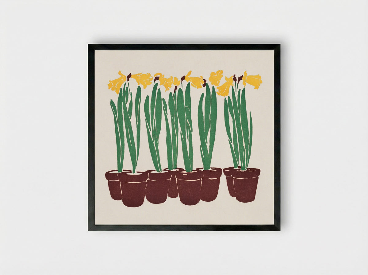 Daffodils in Pots - Edward Penfield - Framed Print Black