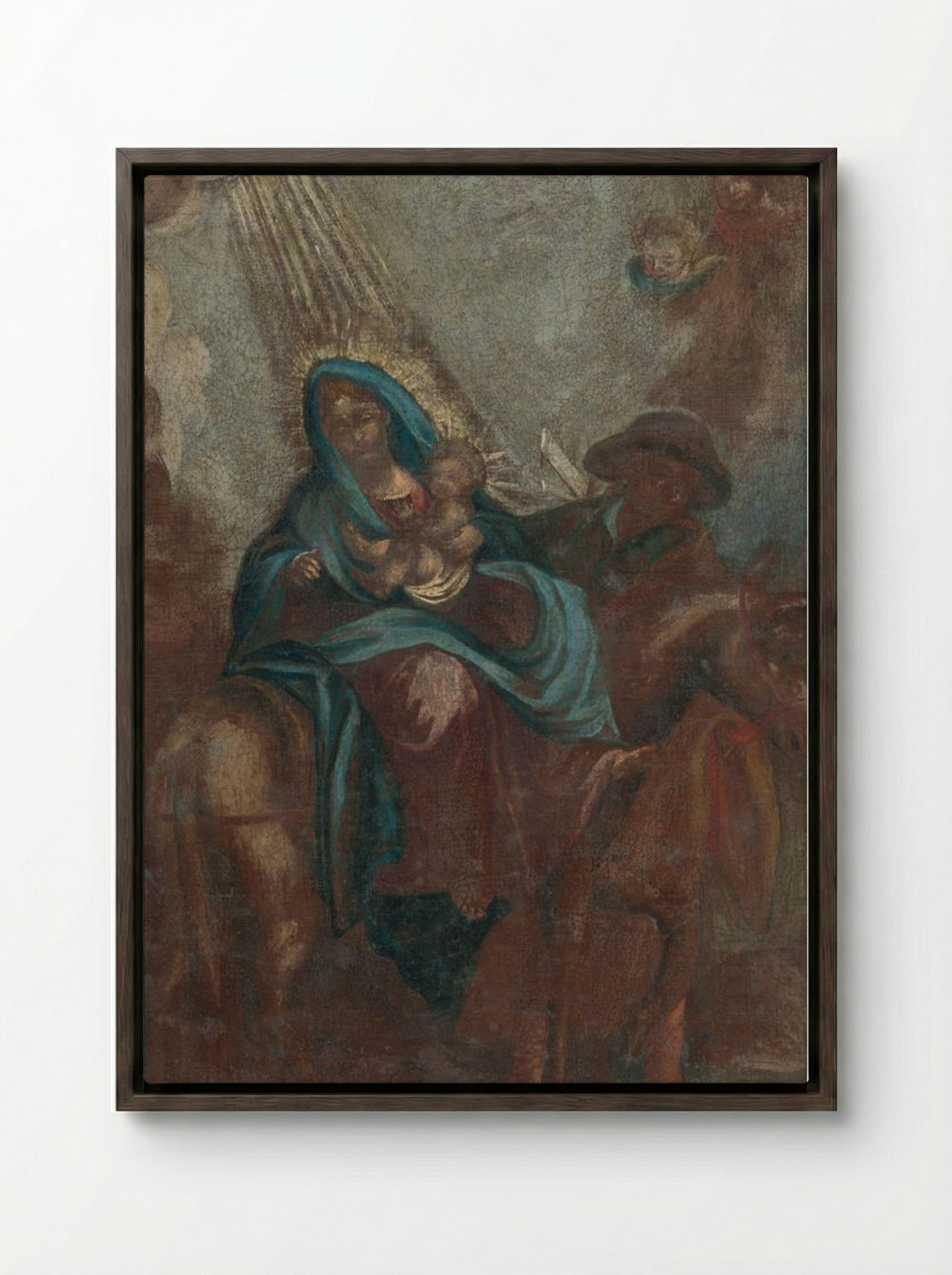 The Flight into Egypt - Fine Art Print - Framed Canvas Dark Wood