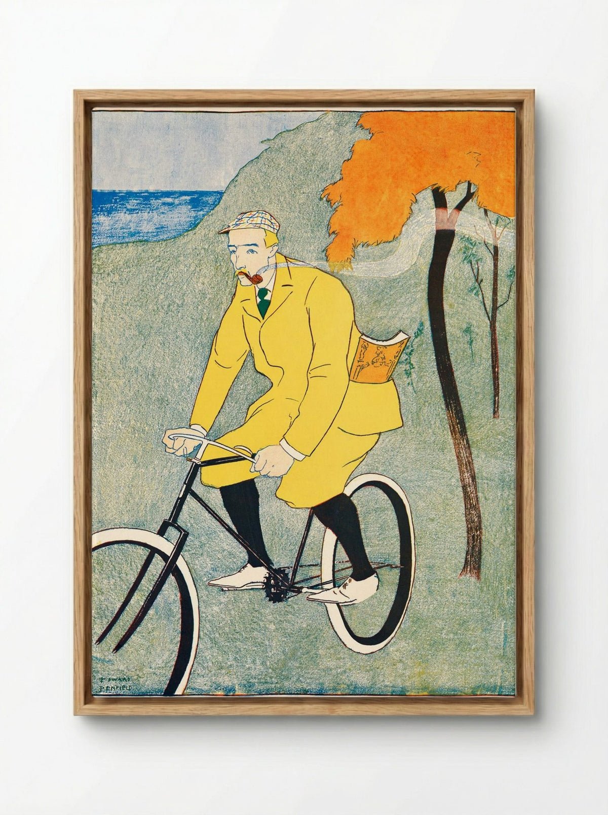 Man Riding Bicycle - Edward Penfield - Framed Canvas Wood