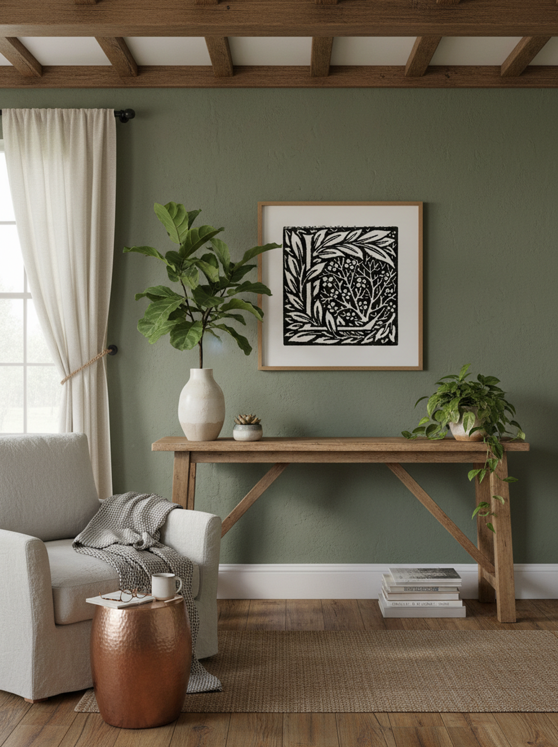 Love is Enough - Initial letter 'L' entwined with Laurel Leaves - William Morris - Lifestyle