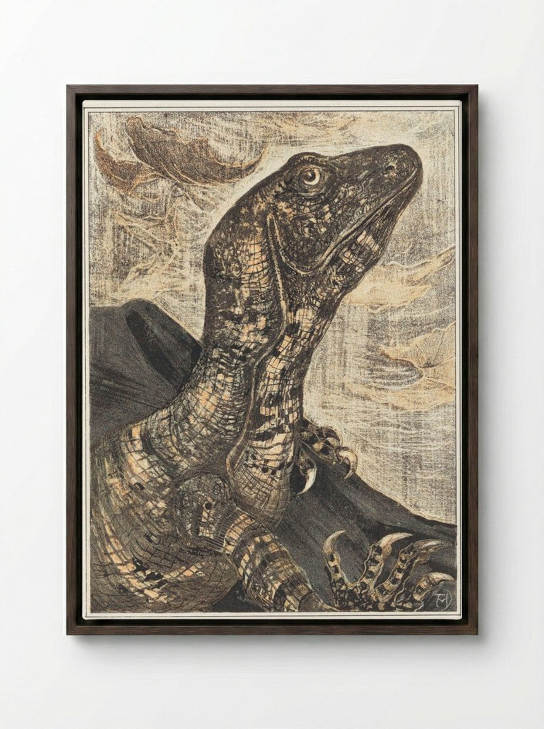 Leguaan (Monitor Lizard) - Theo van Hoytema - Framed Canvas Dark Wood