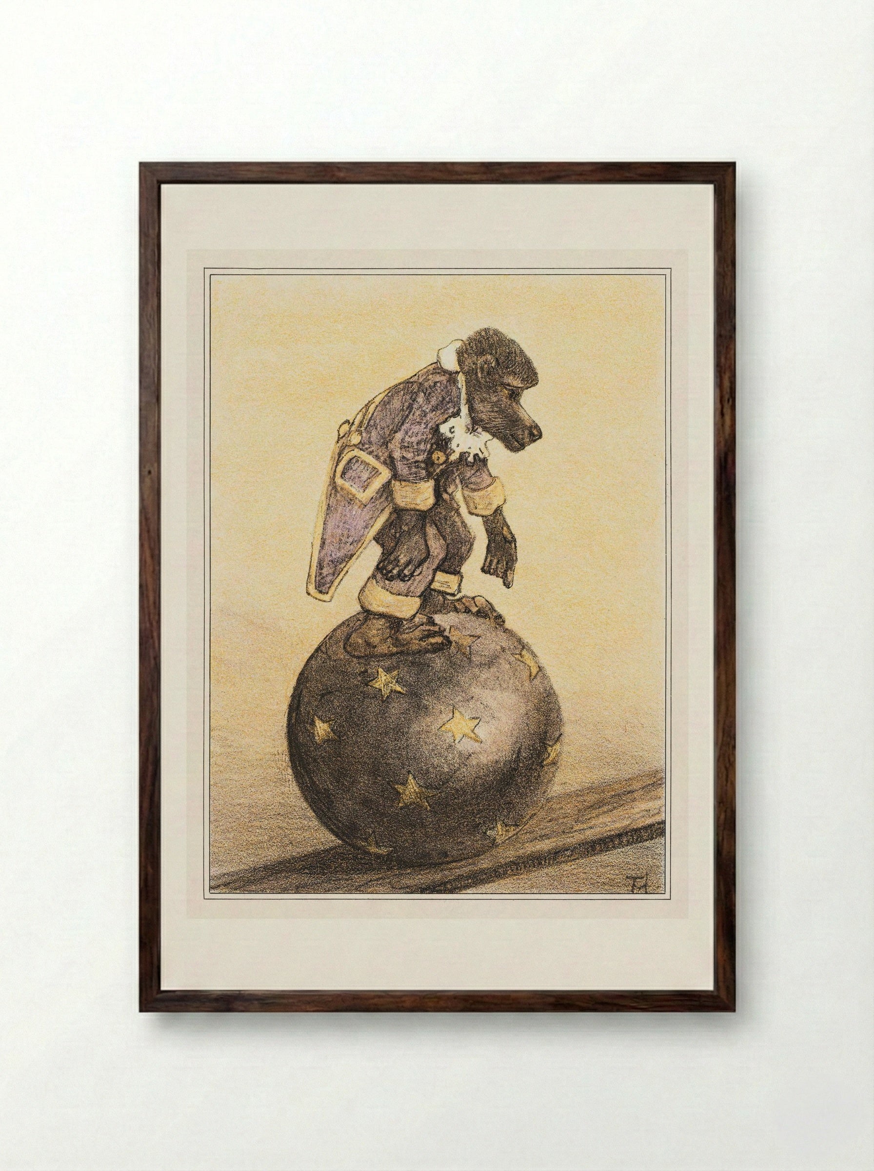 Aap op bal (Monkey on a Ball) - Theo van Hoytema - Framed Print Dark Wood